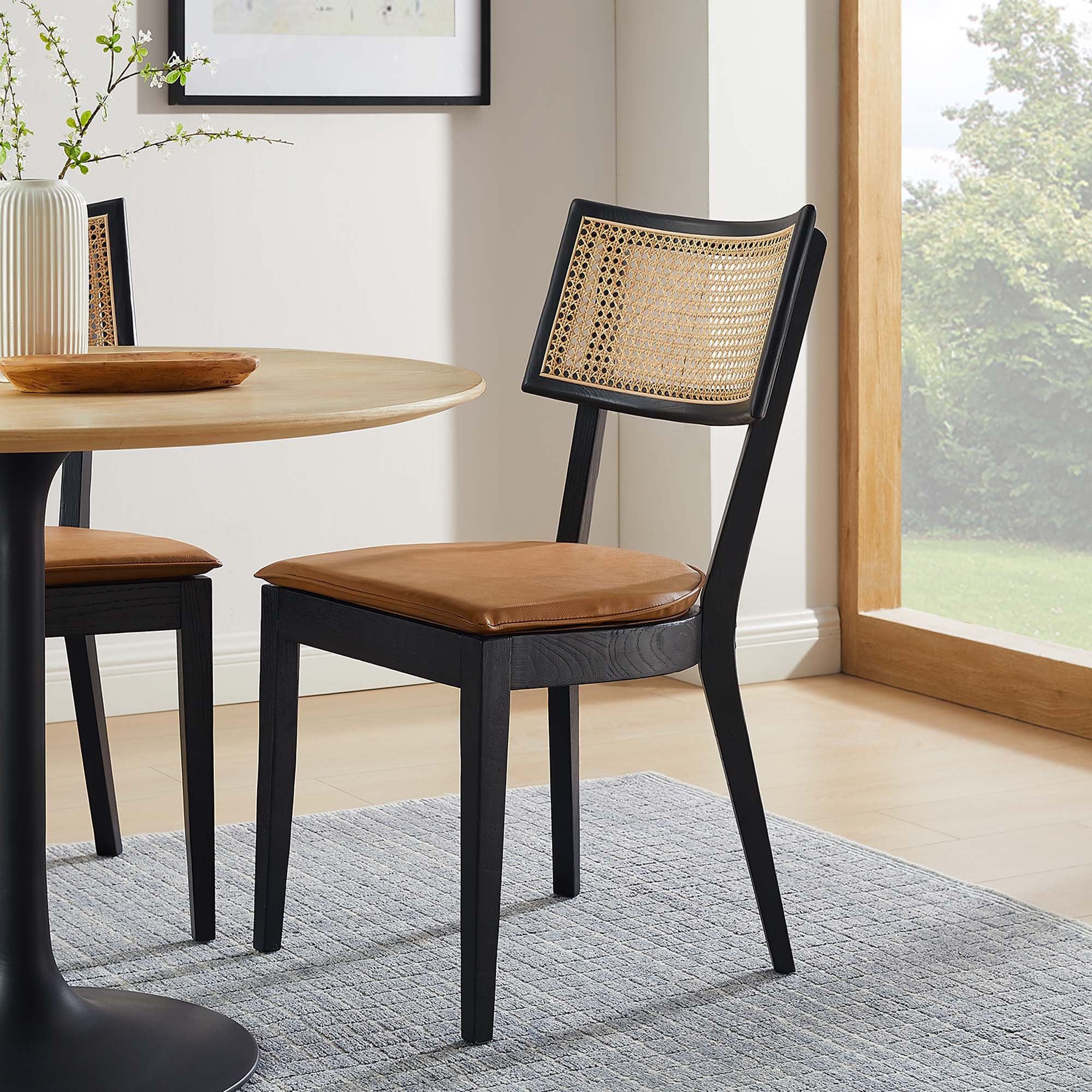 Modway Caledonia Vegan Leather Upholstered Wood Dining Chairs Set of 2