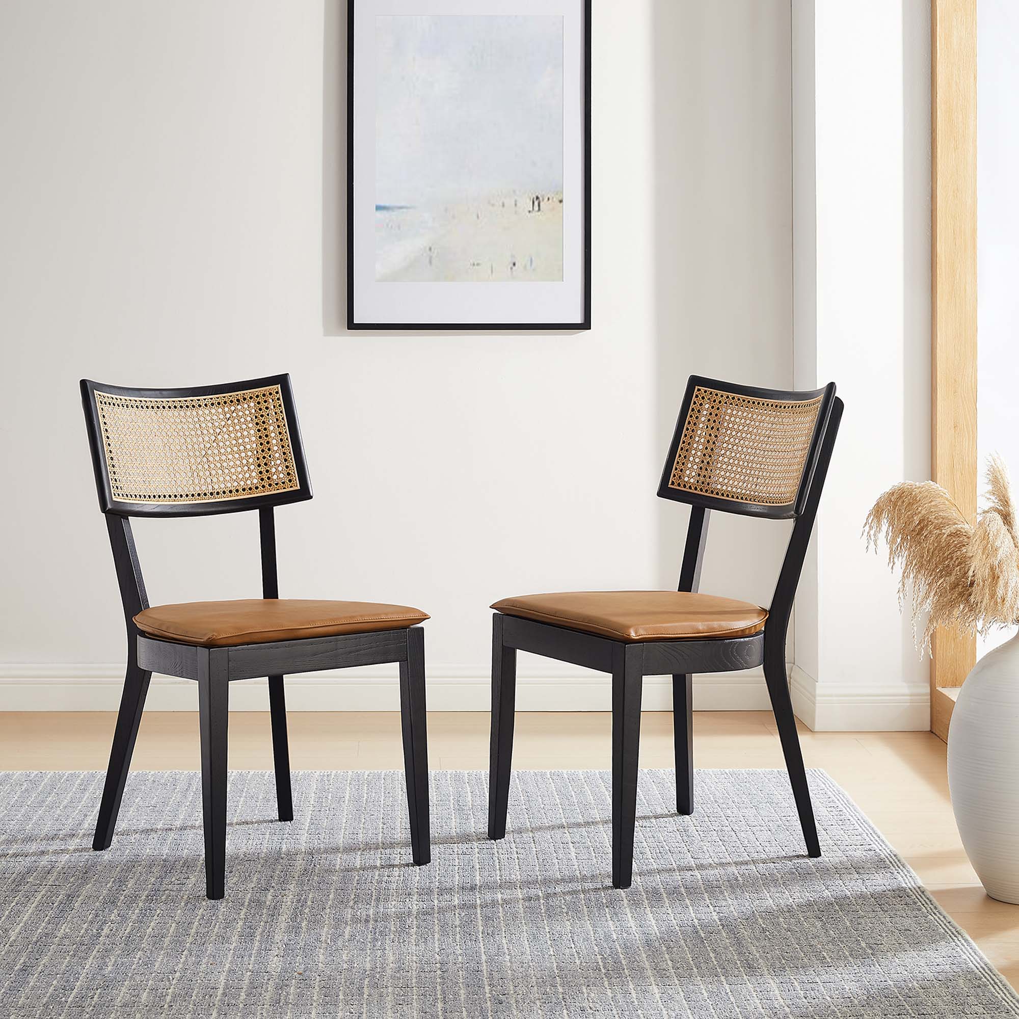 Modway Caledonia Vegan Leather Upholstered Wood Dining Chairs Set of 2