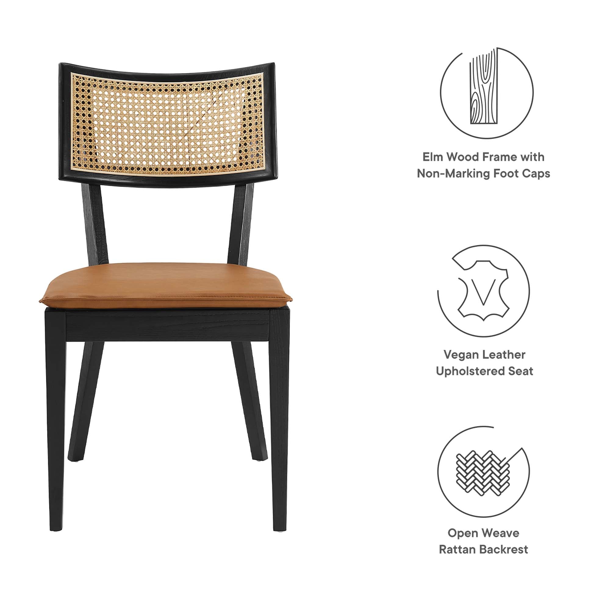 Modway Caledonia Vegan Leather Upholstered Wood Dining Chairs Set of 2