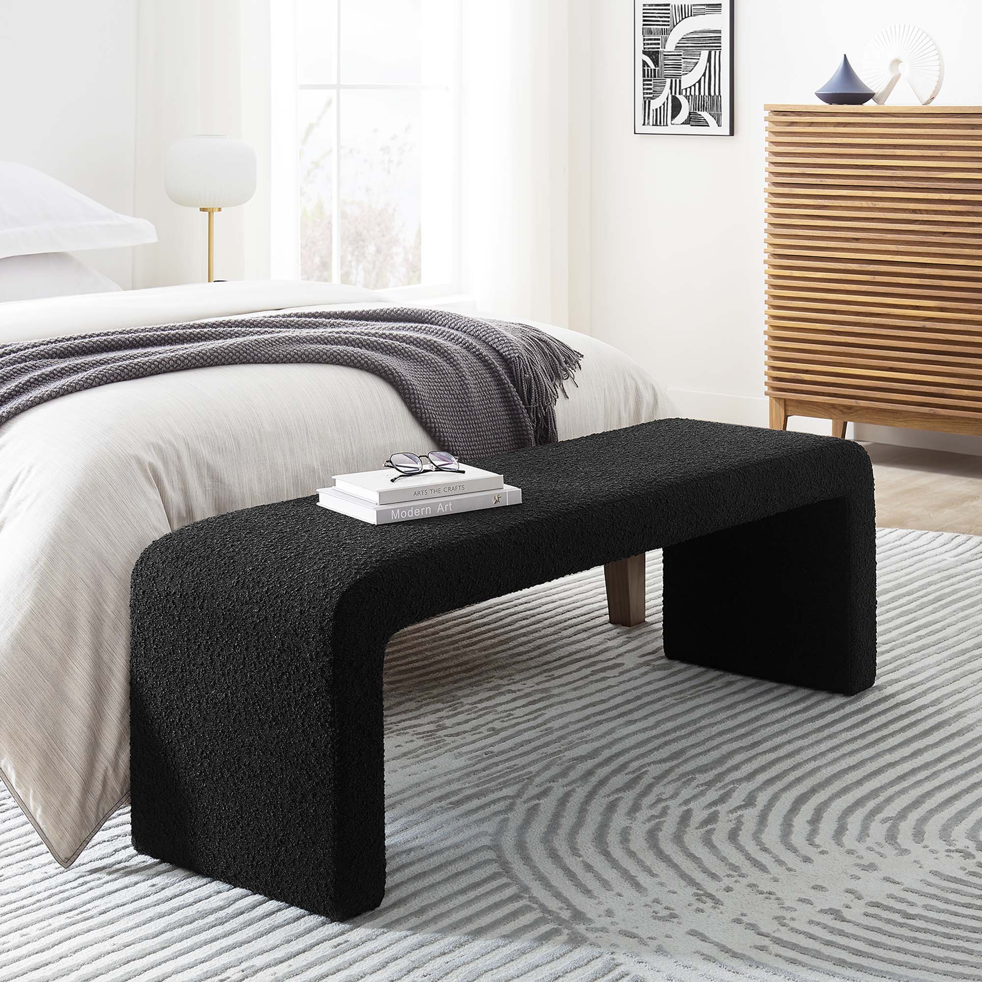 Modway Simba Boucle Fabric Waterfall Long Bench