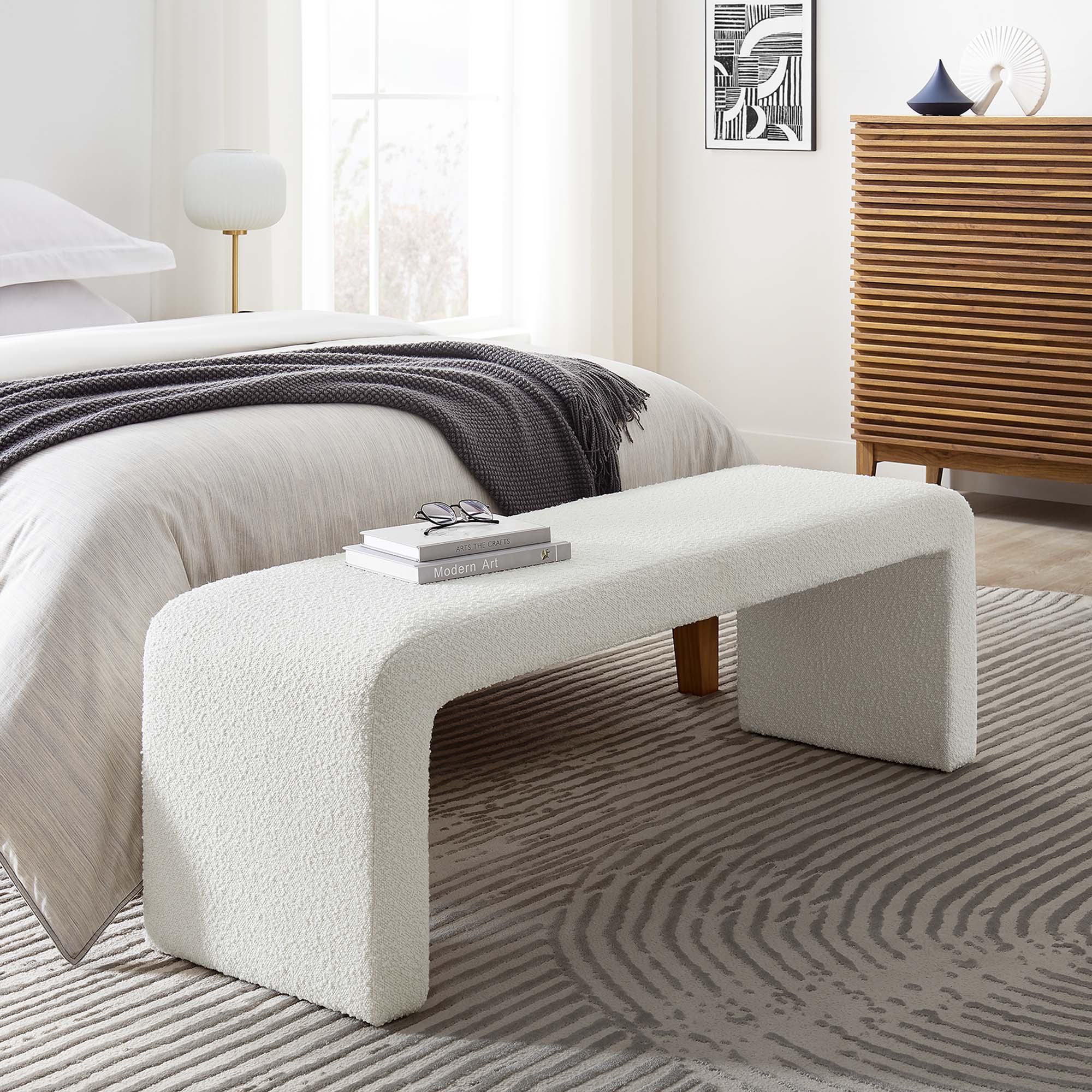 Modway Simba Boucle Fabric Waterfall Long Bench