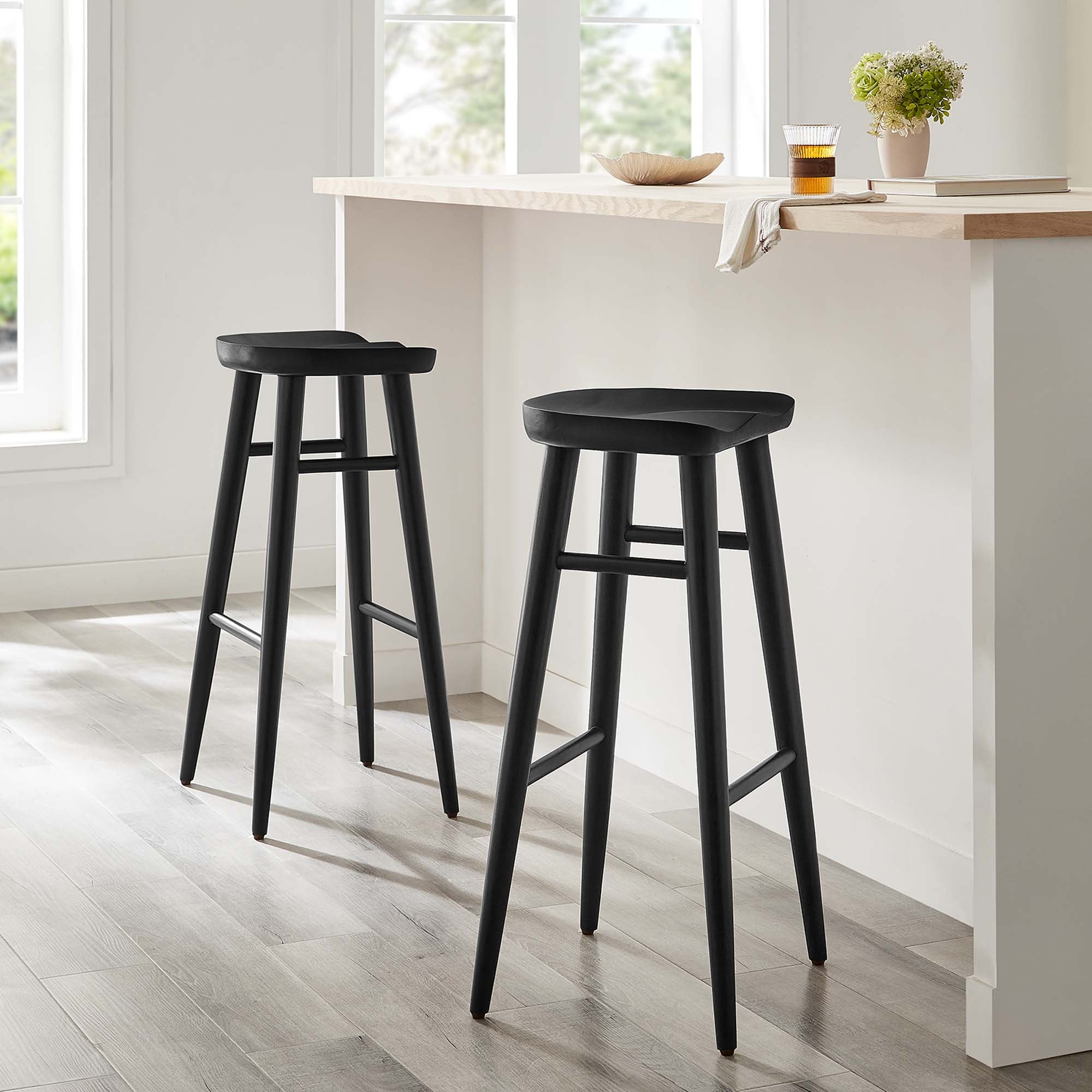 Modway Saville Backless Wood Bar Stools Set of 2