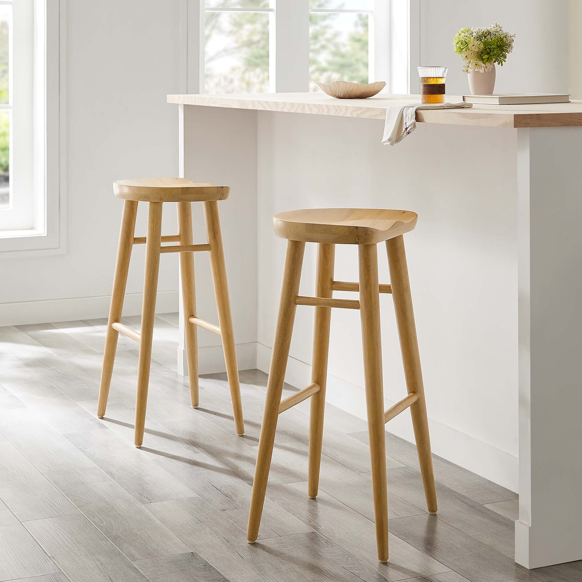 Modway Saville Backless Wood Bar Stools Set of 2