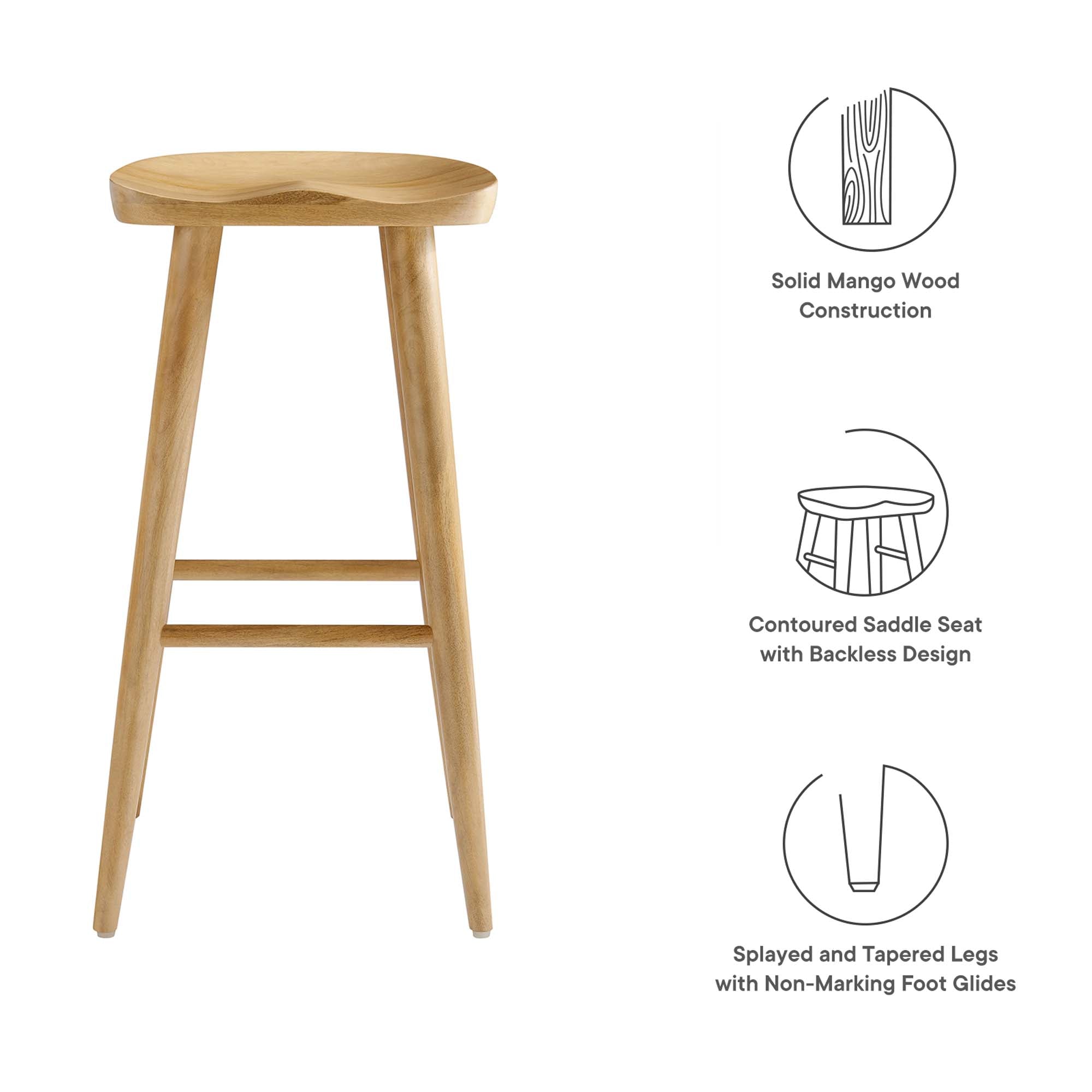 Modway Saville Backless Wood Bar Stools Set of 2