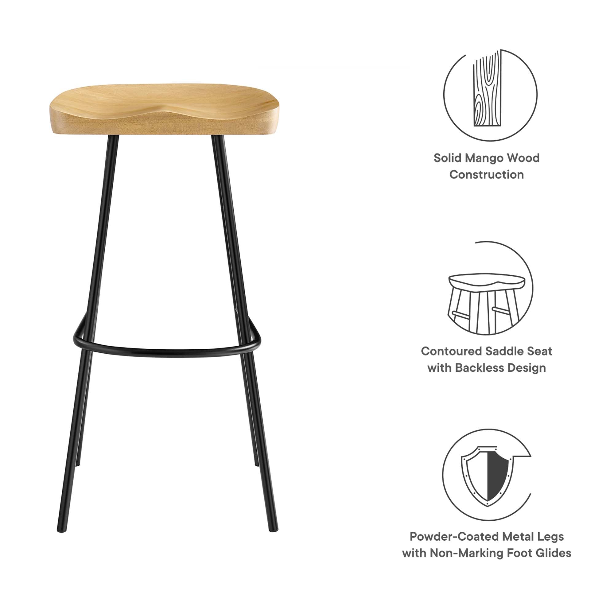 Modway Concord Backless Wood Bar Stools Set of 2