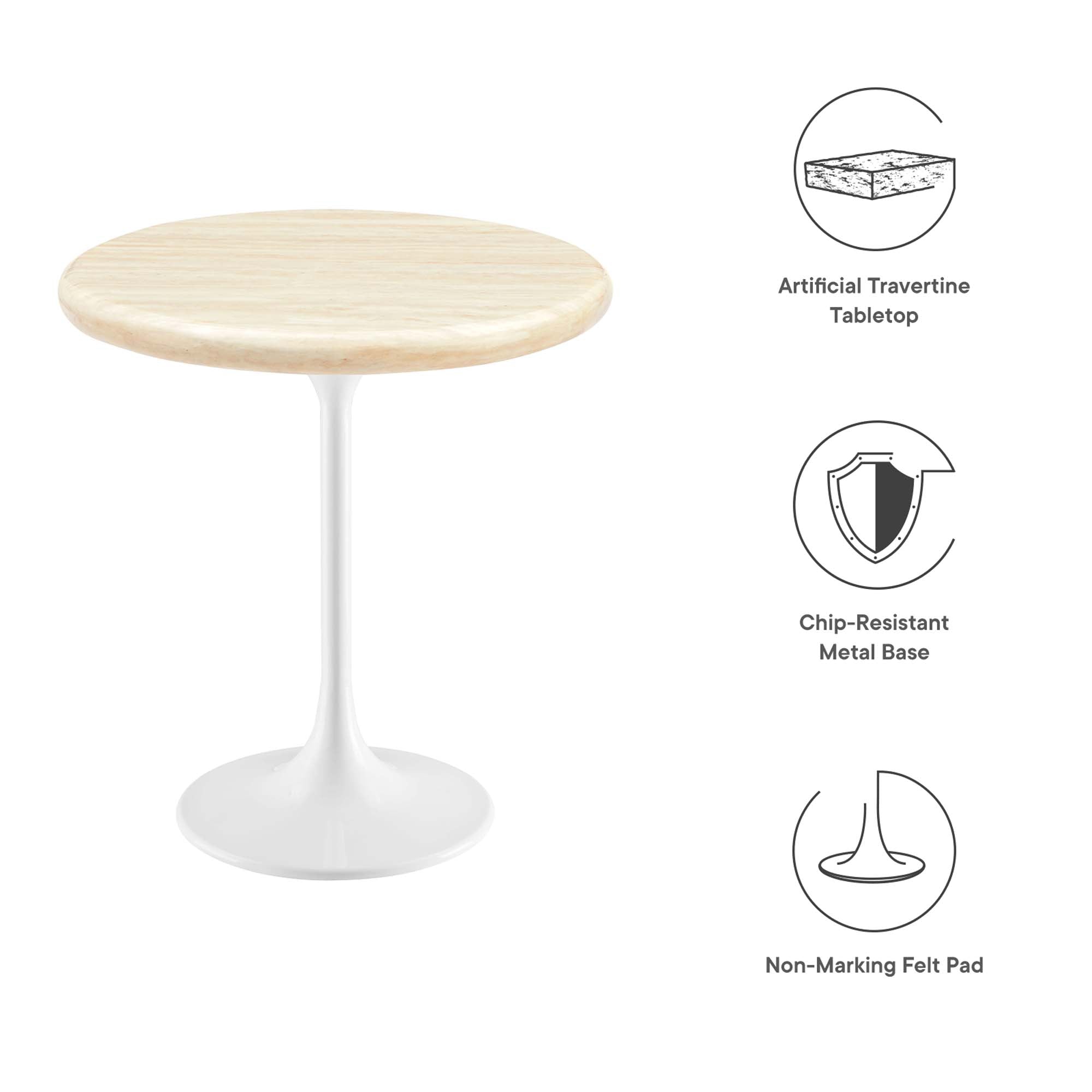 Modway Lippa 20" Round Faux Travertine Side Table