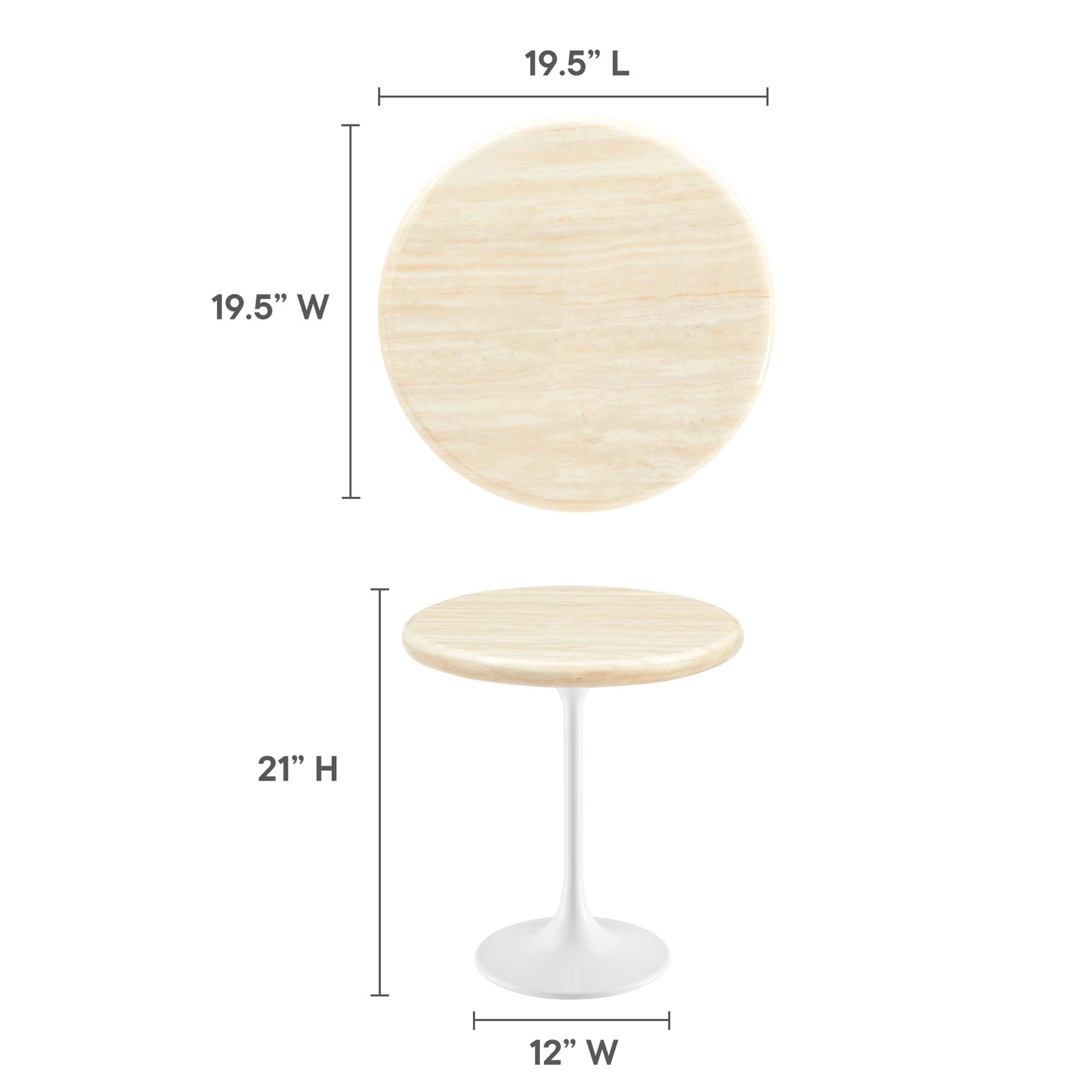 Modway Lippa 20" Round Faux Travertine Side Table