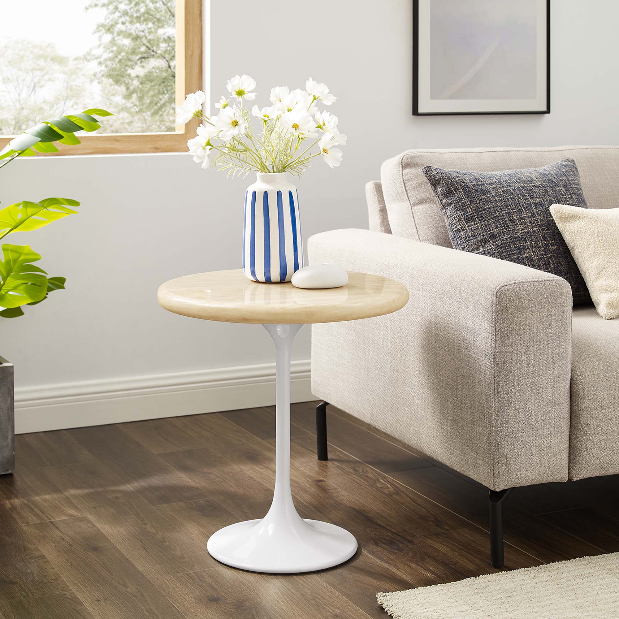 Modway Lippa 20" Round Faux Travertine Side Table
