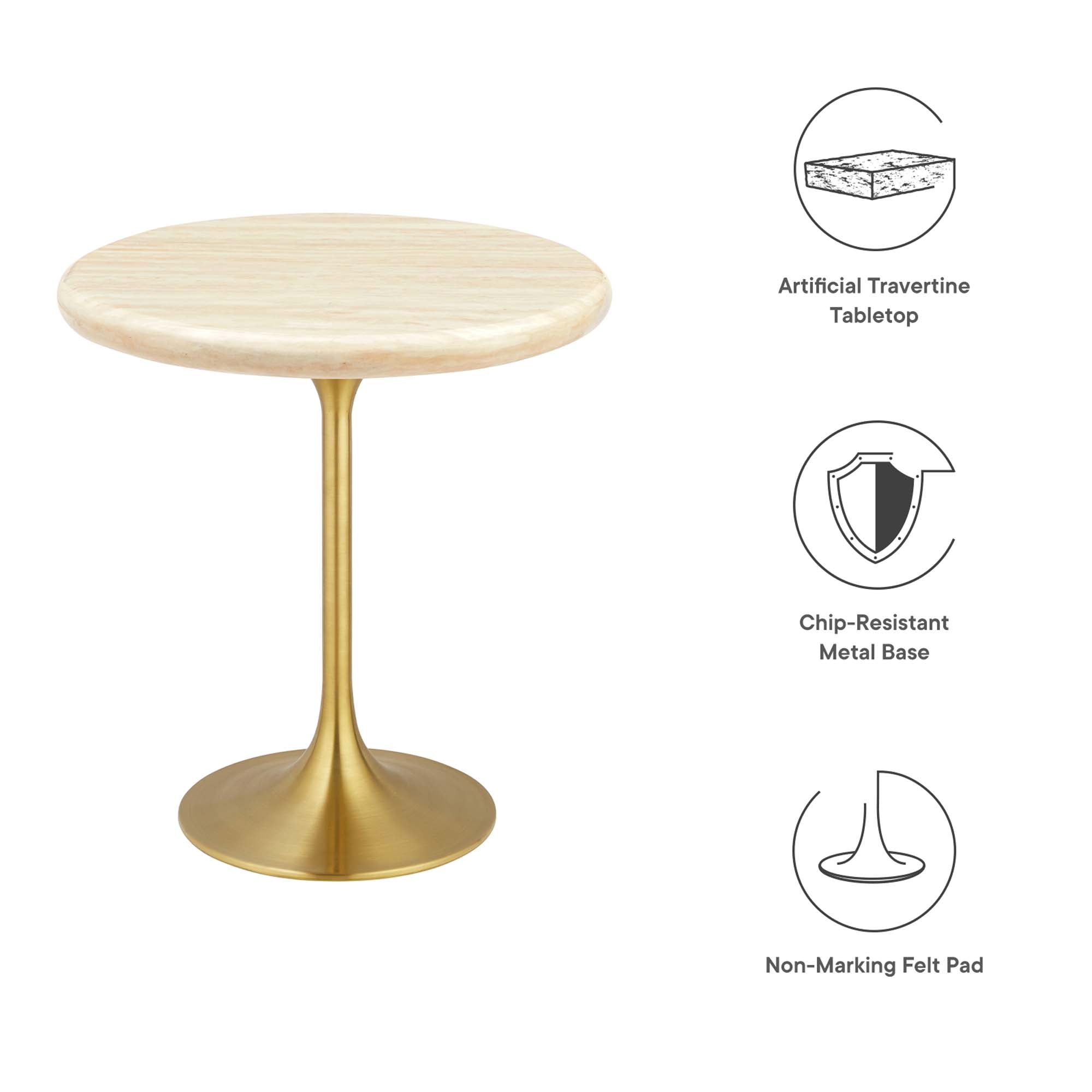 Modway Lippa 20" Round Faux Travertine Side Table