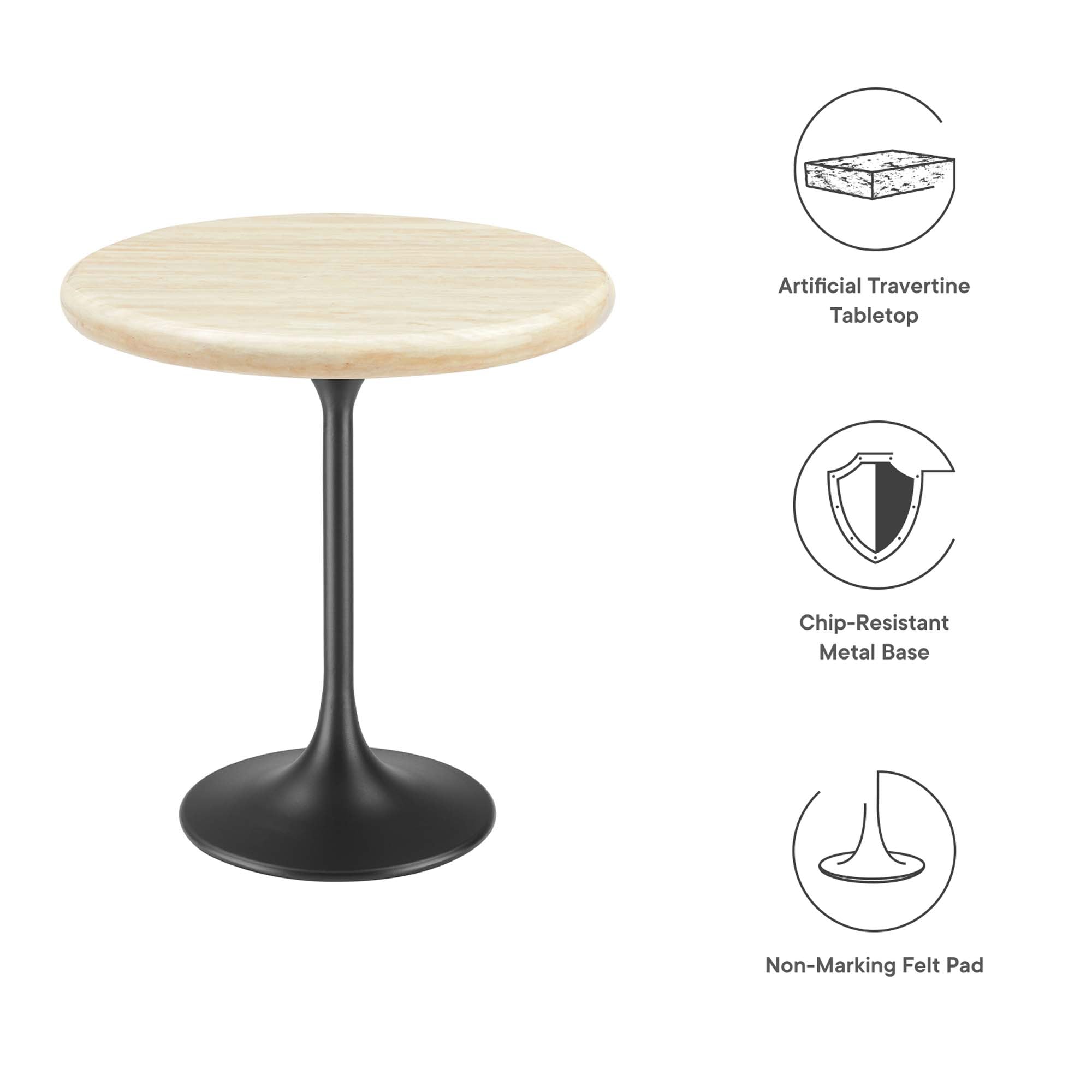 Modway Lippa 20" Round Faux Travertine Side Table