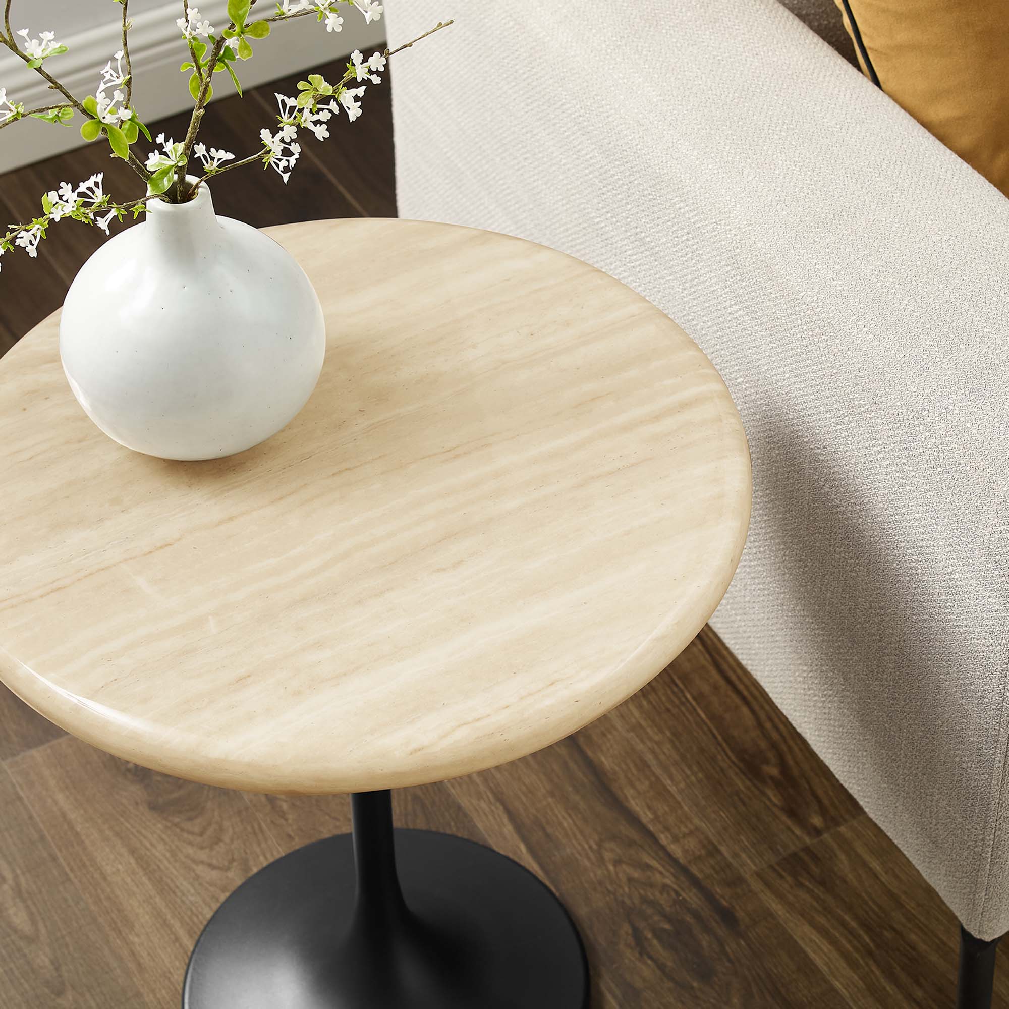 Modway Lippa 20" Round Faux Travertine Side Table