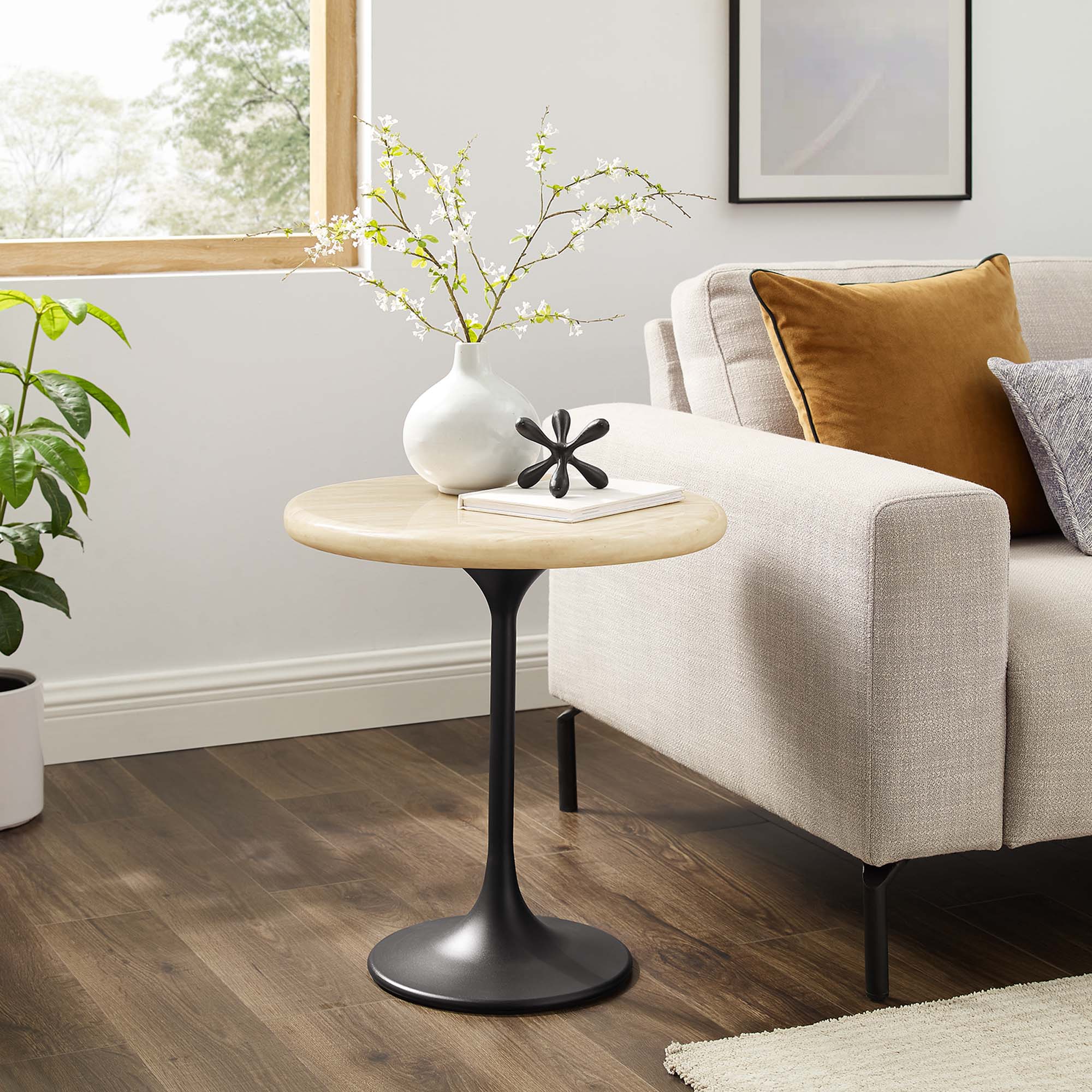 Modway Lippa 20" Round Faux Travertine Side Table