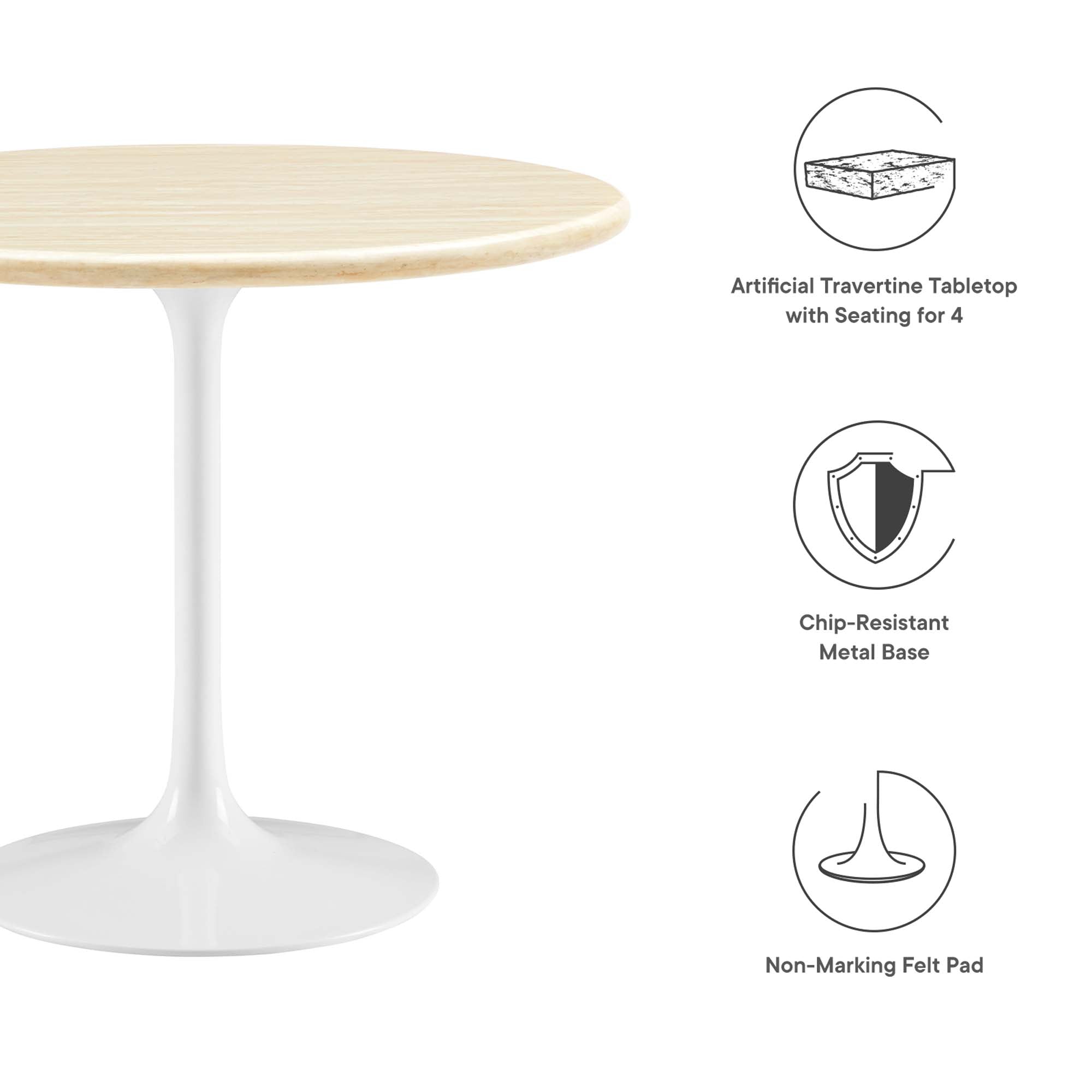 Modway Lippa 36" Round Faux Travertine Dining Table