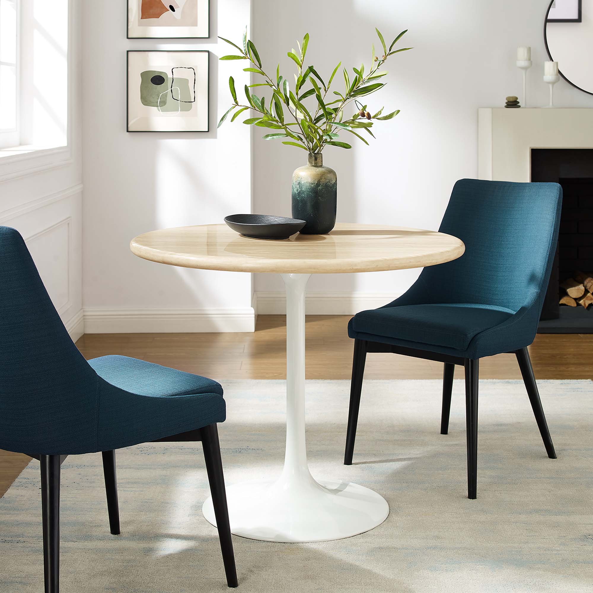 Modway Lippa 36" Round Faux Travertine Dining Table