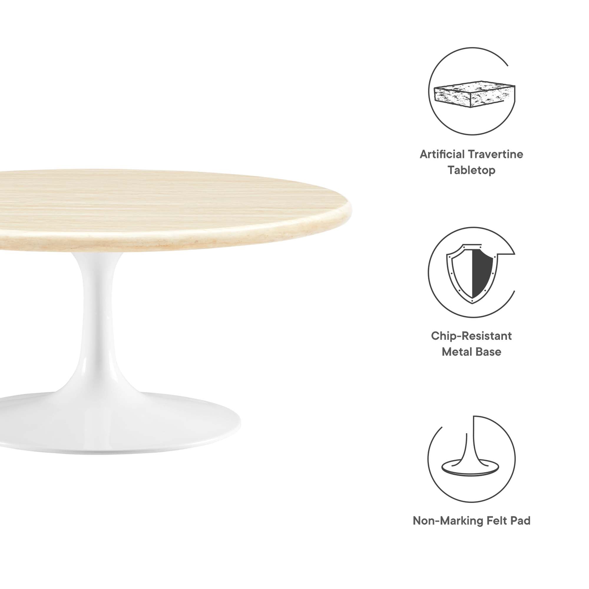 Modway Lippa 36" Round Faux Travertine Coffee Table