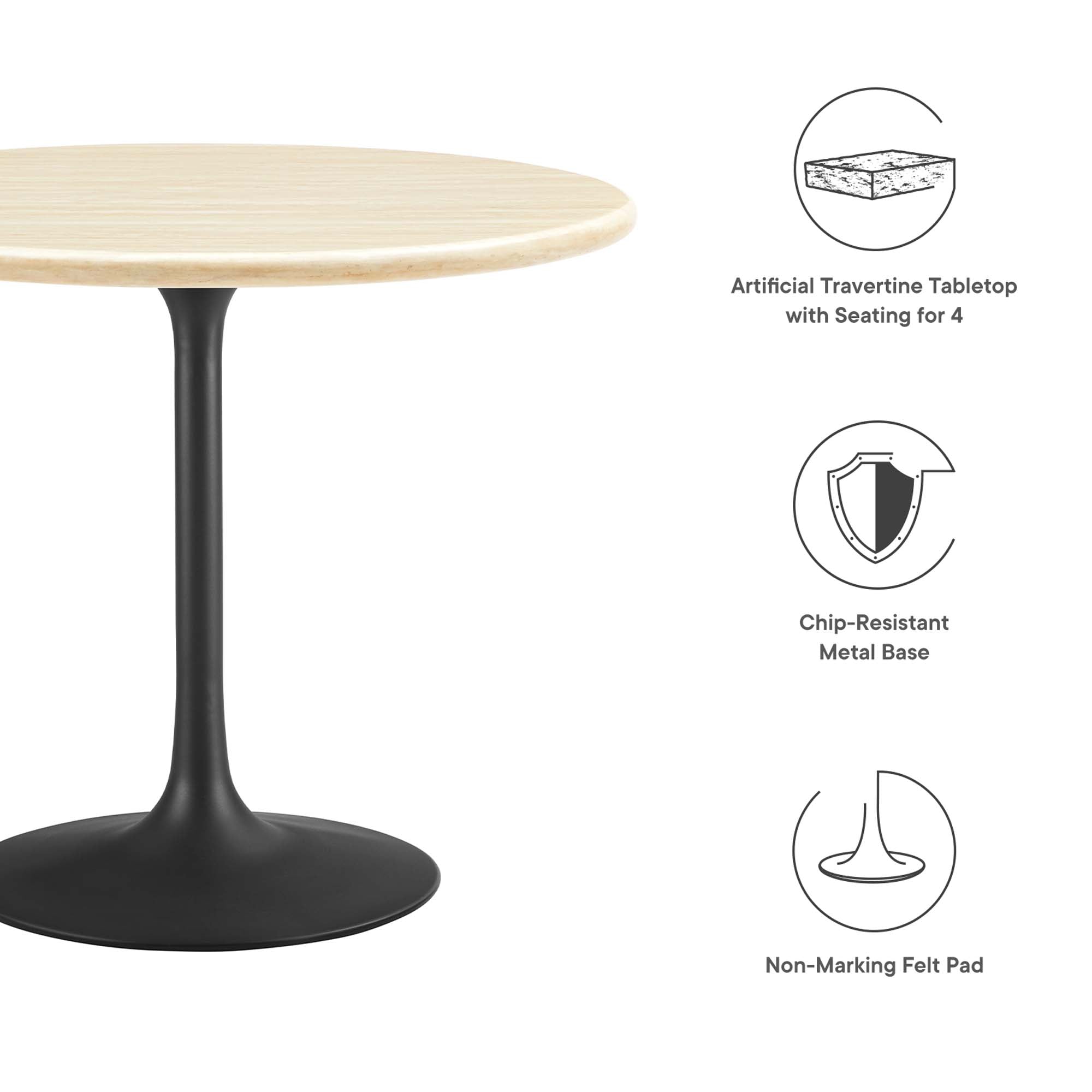 Modway Lippa 36" Round Faux Travertine Dining Table