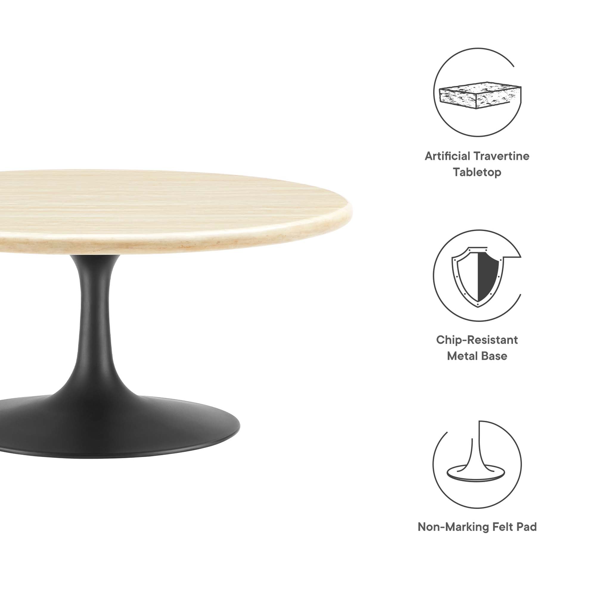Modway Lippa 36" Round Faux Travertine Coffee Table