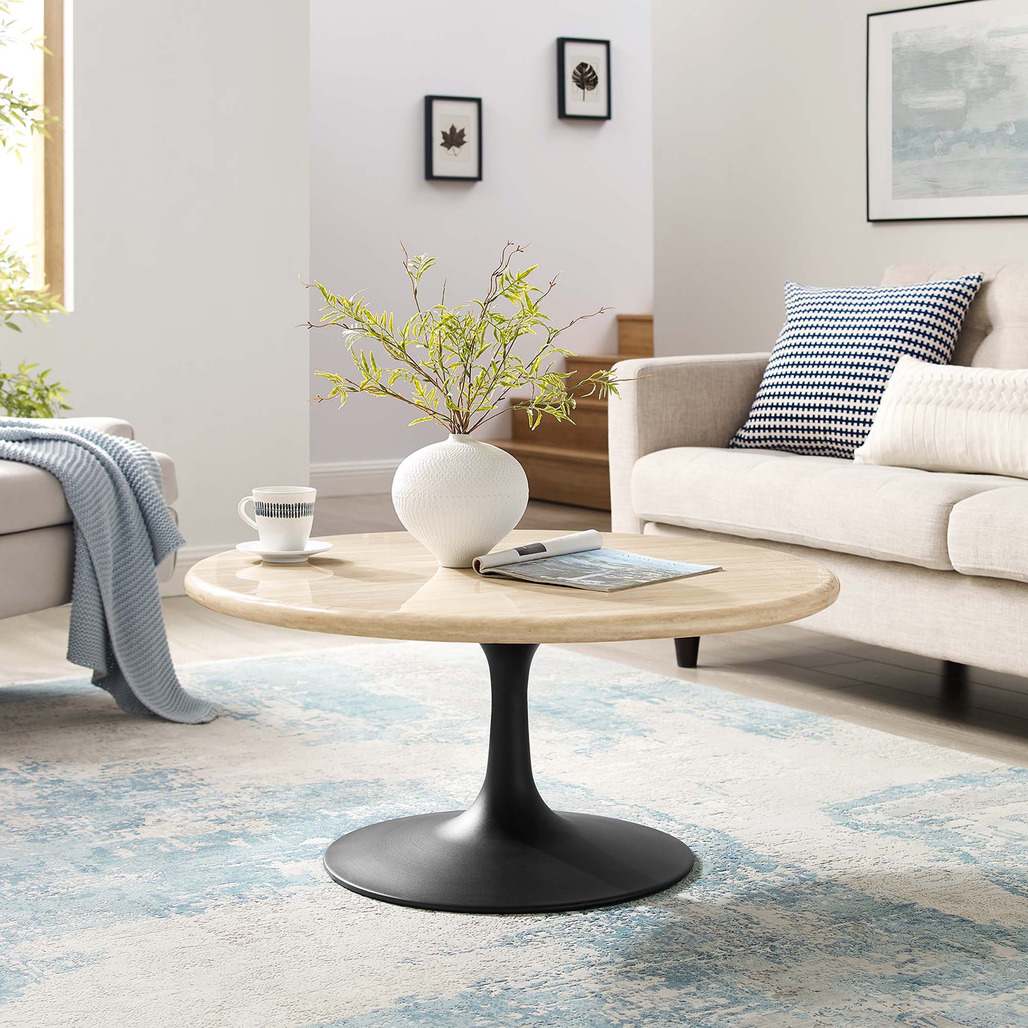 Modway Lippa 36" Round Faux Travertine Coffee Table