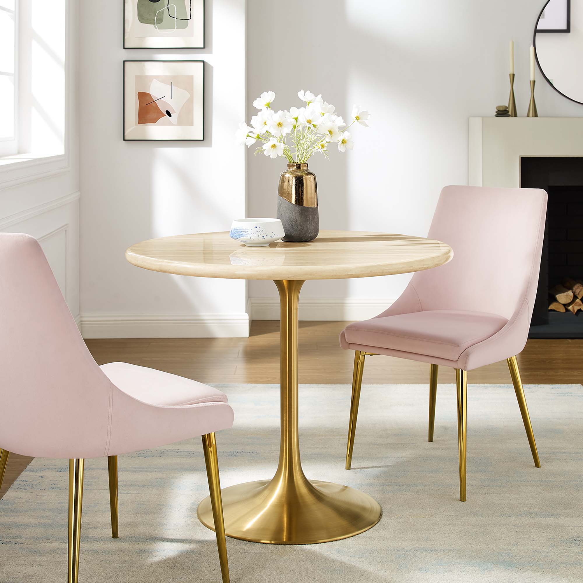 Modway Lippa 36" Round Faux Travertine Dining Table