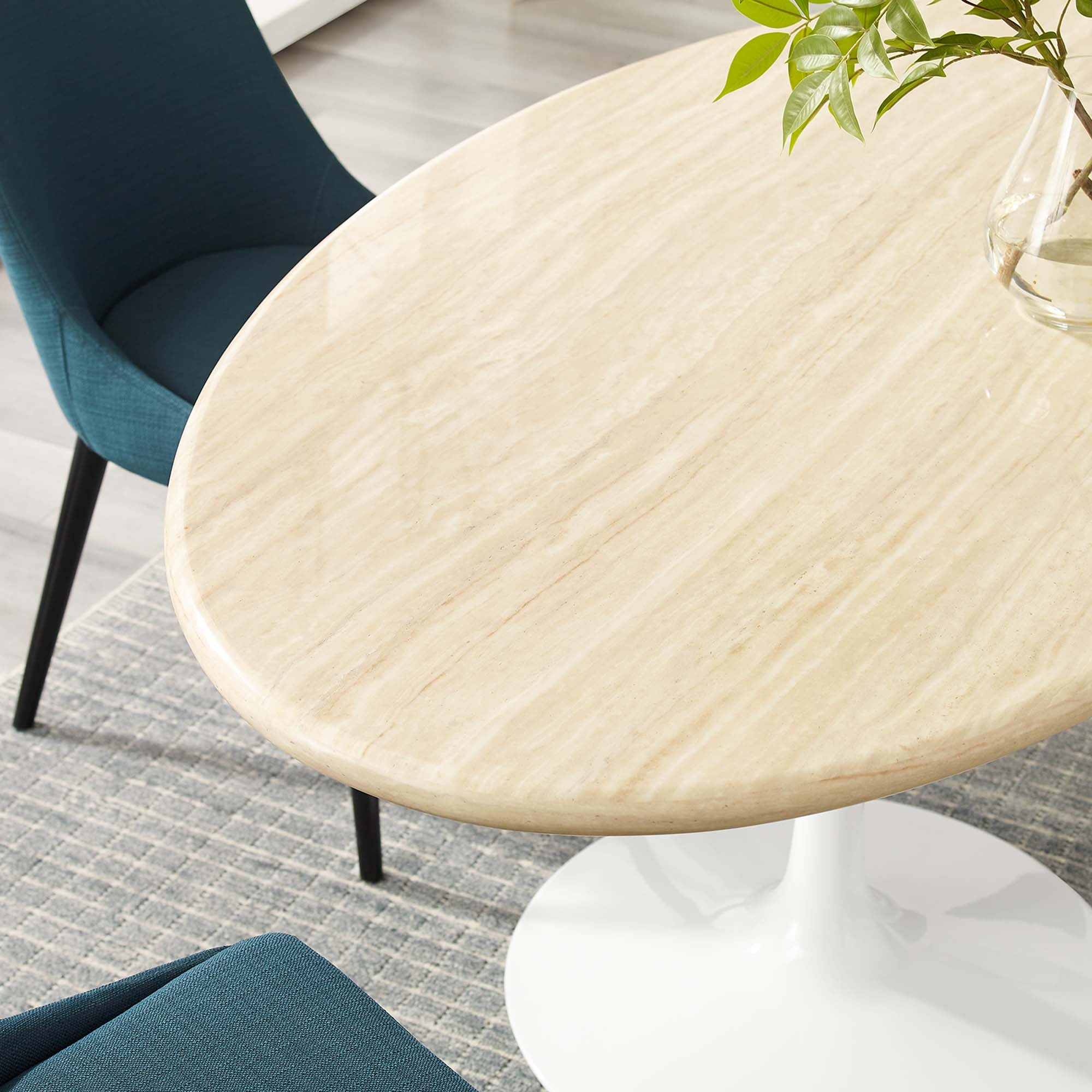 Modway Lippa 60” Oval Faux Travertine Dining Table