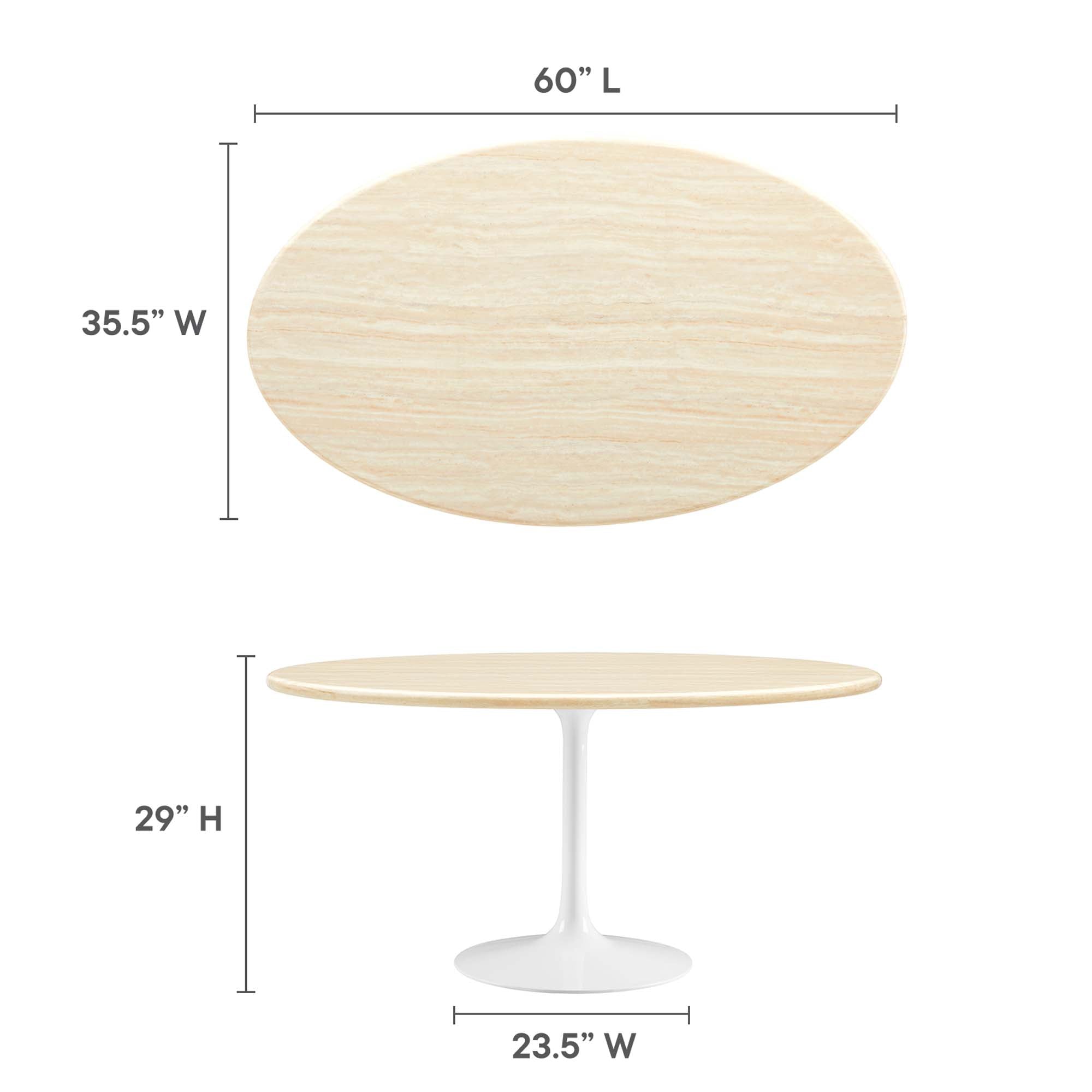 Modway Lippa 60” Oval Faux Travertine Dining Table