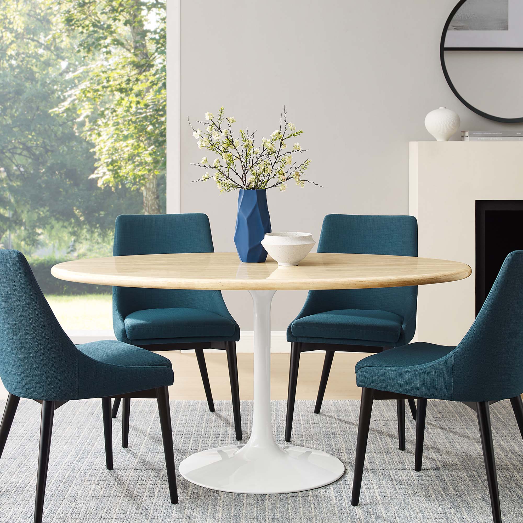 Modway Lippa 60” Oval Faux Travertine Dining Table