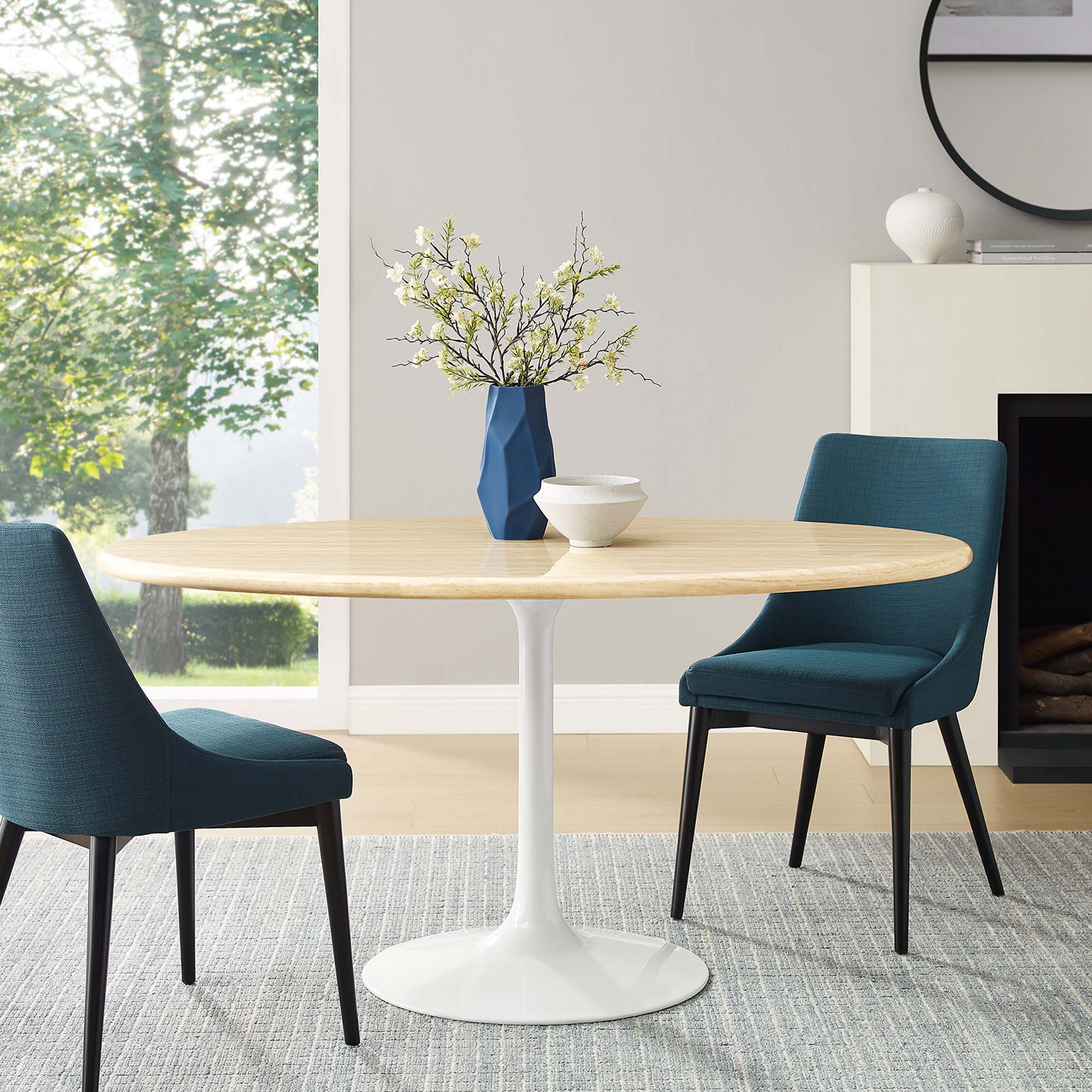 Modway Lippa 60” Oval Faux Travertine Dining Table