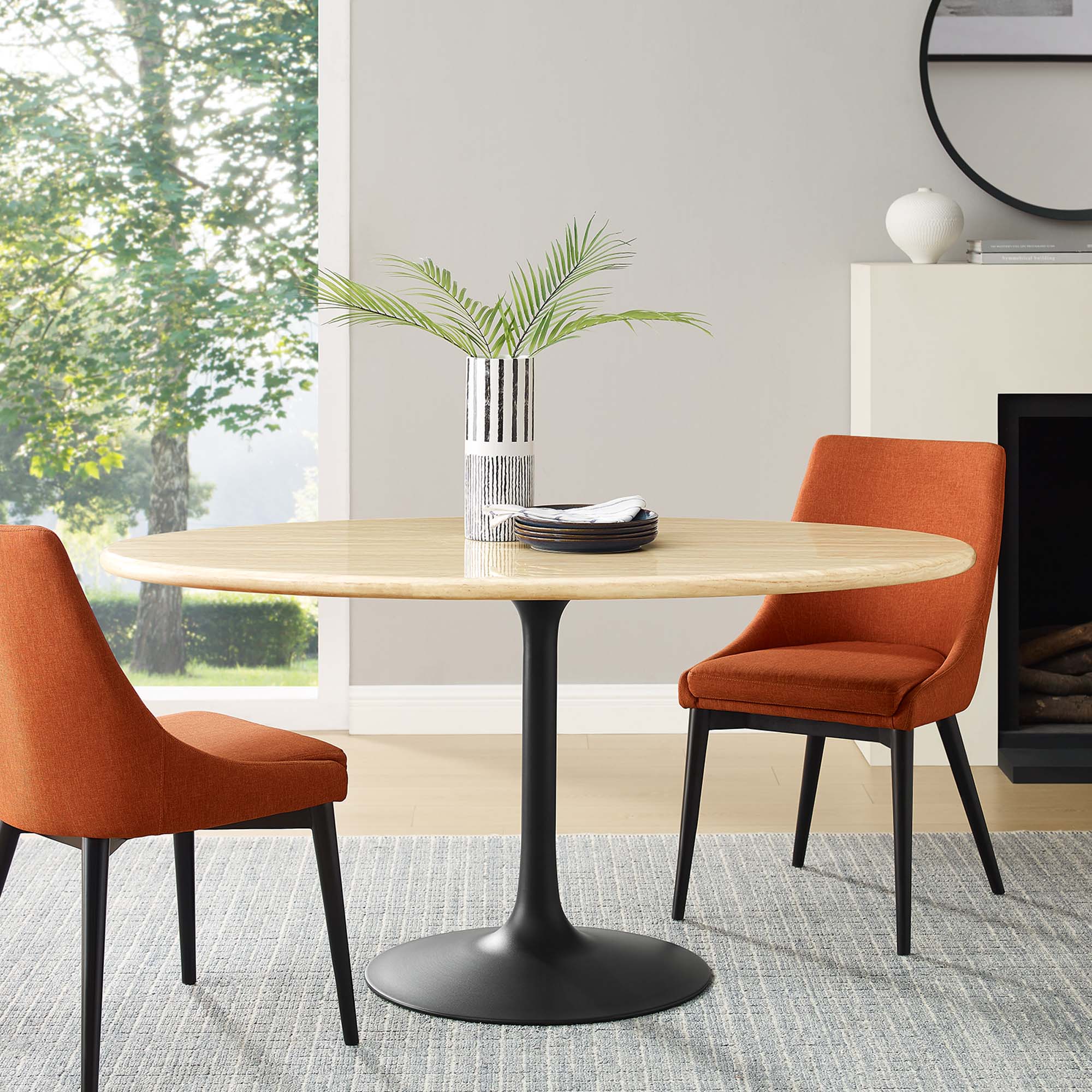 Modway Lippa 60" Oval Faux Travertine Dining Table