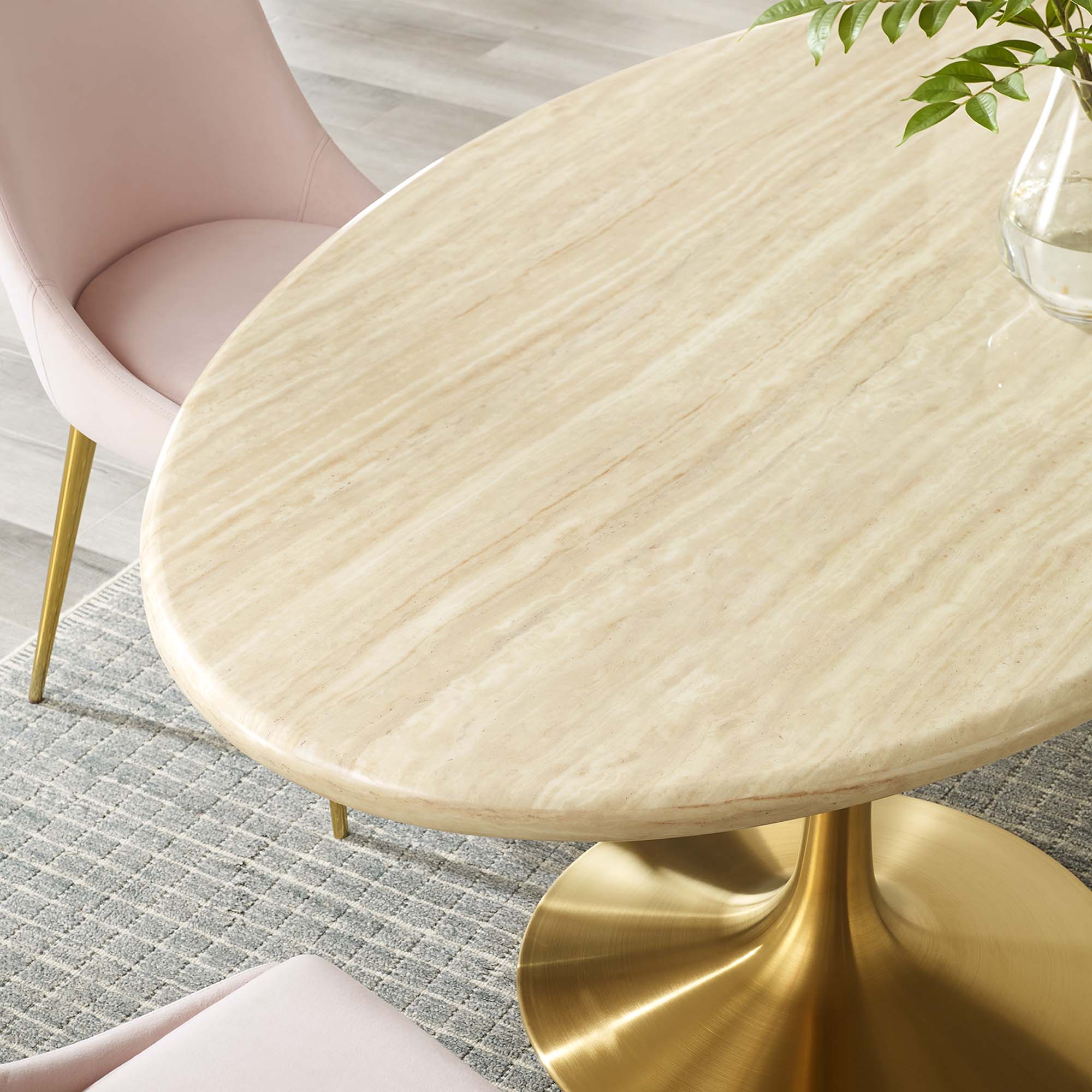 Modway Lippa 60" Oval Faux Travertine Dining Table