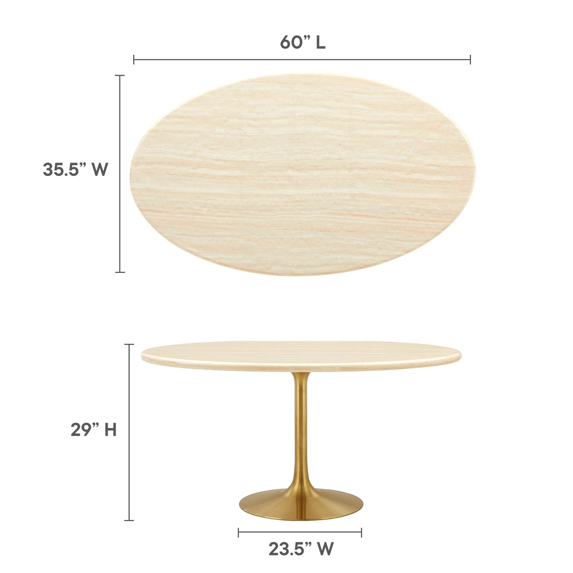 Modway Lippa 60" Oval Faux Travertine Dining Table