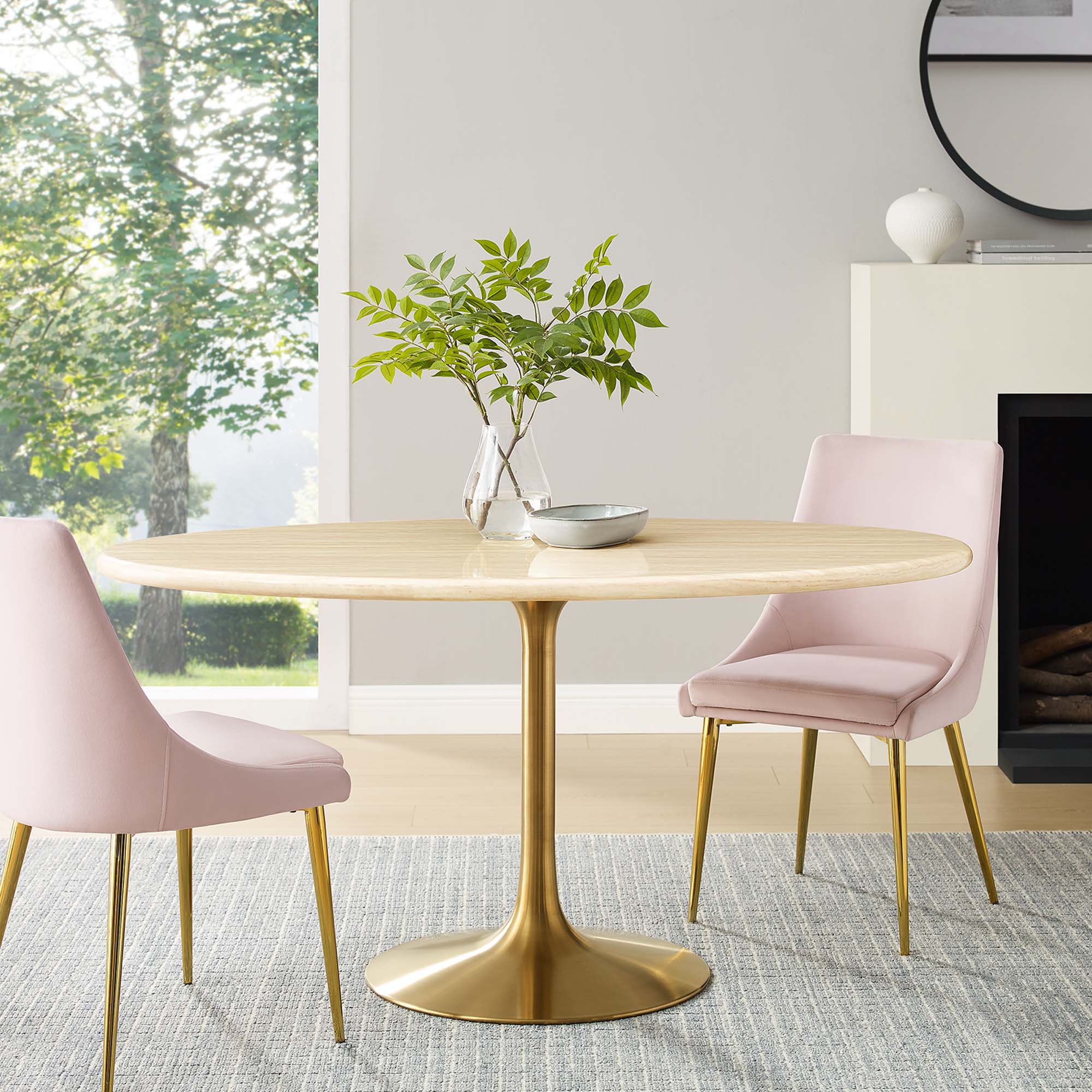 Modway Lippa 60" Oval Faux Travertine Dining Table