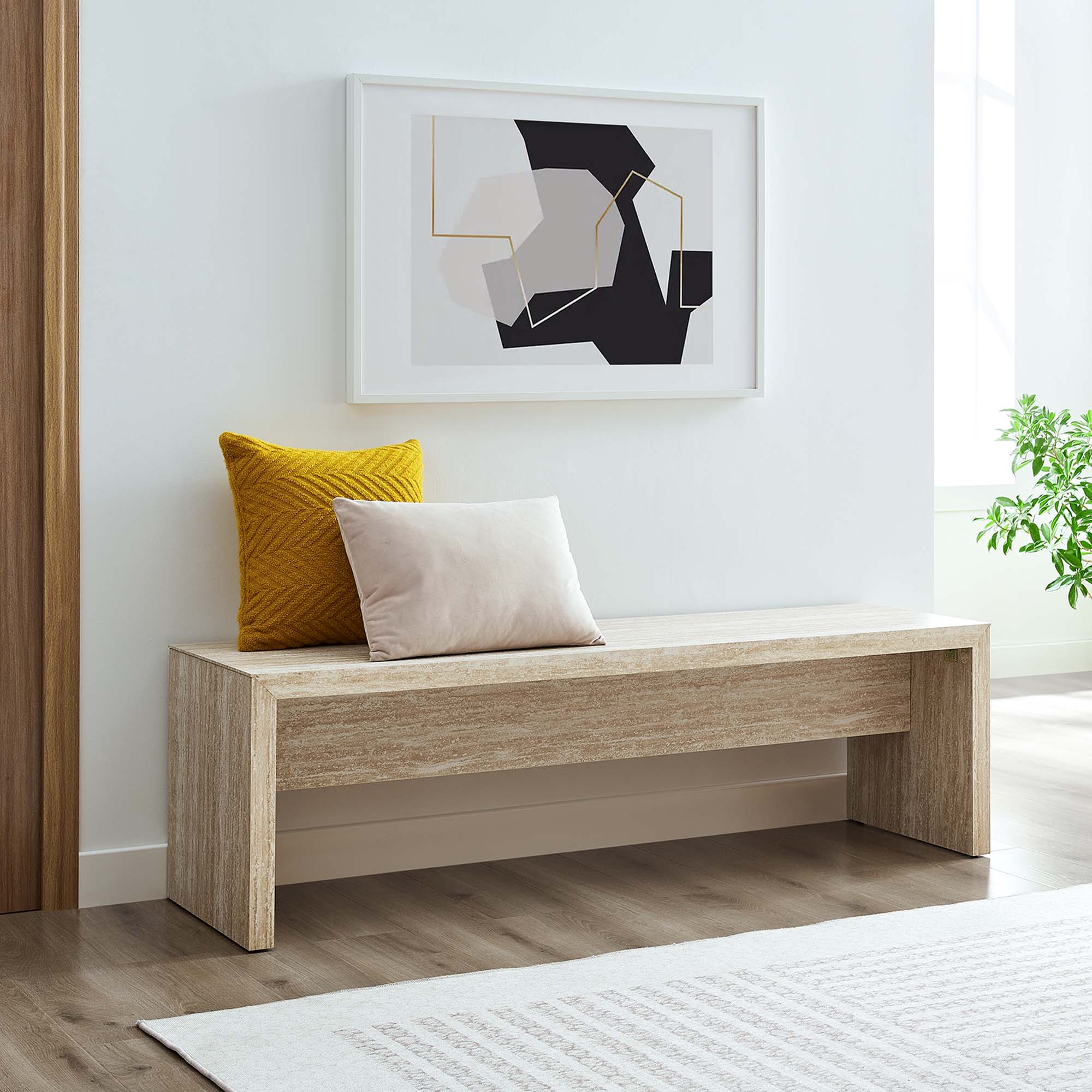 Modway Mirella 62" Faux Travertine Long Bench