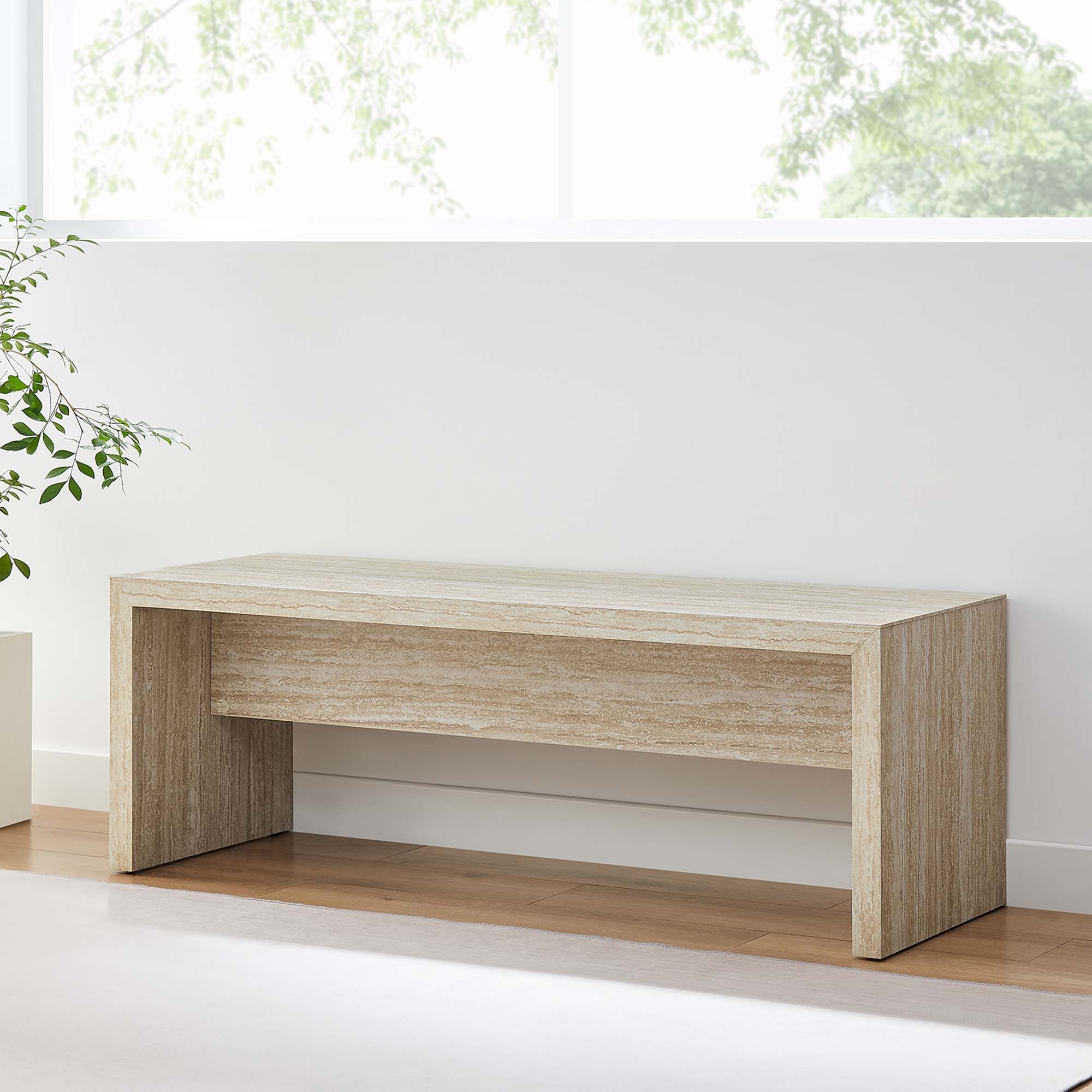 Modway Mirella 53.5” Faux Travertine Bench