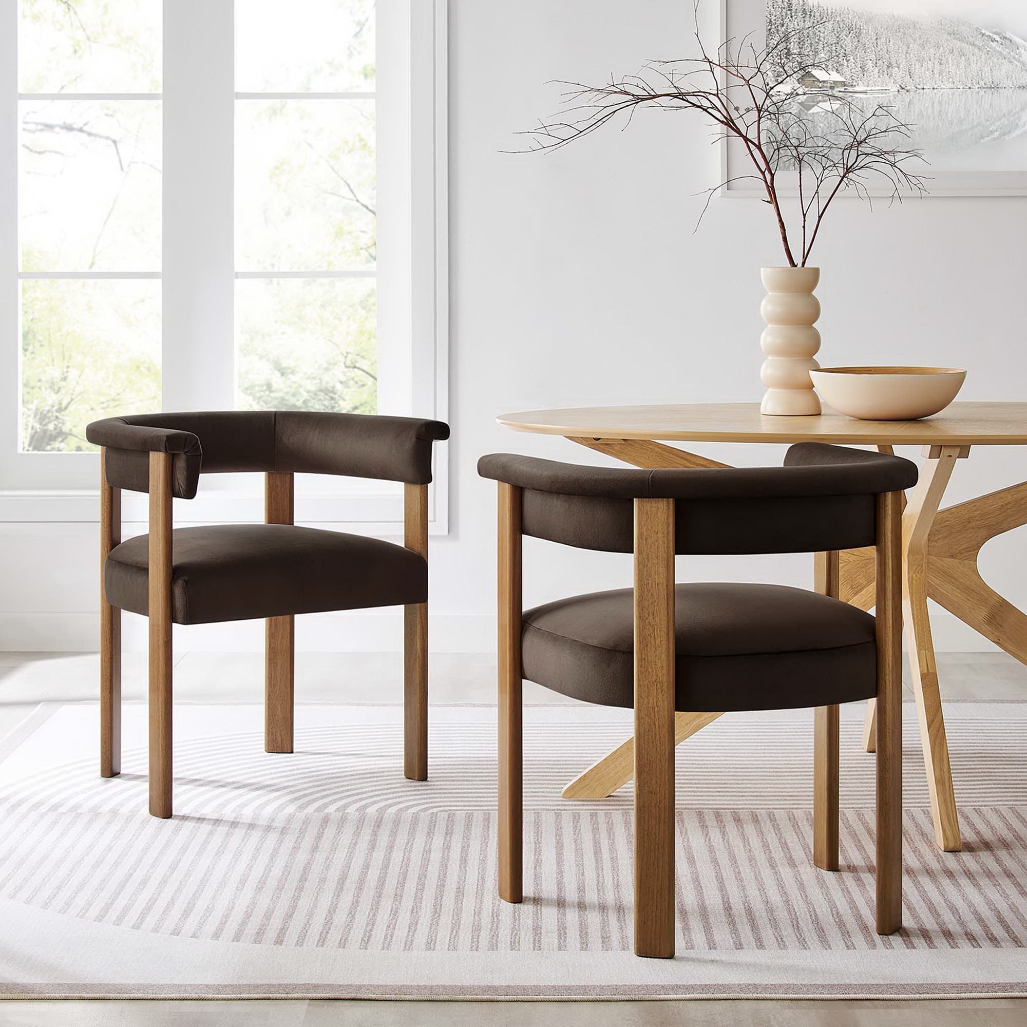 Modway Imogen Performance Velvet Barrel Dining Chairs Set of 2