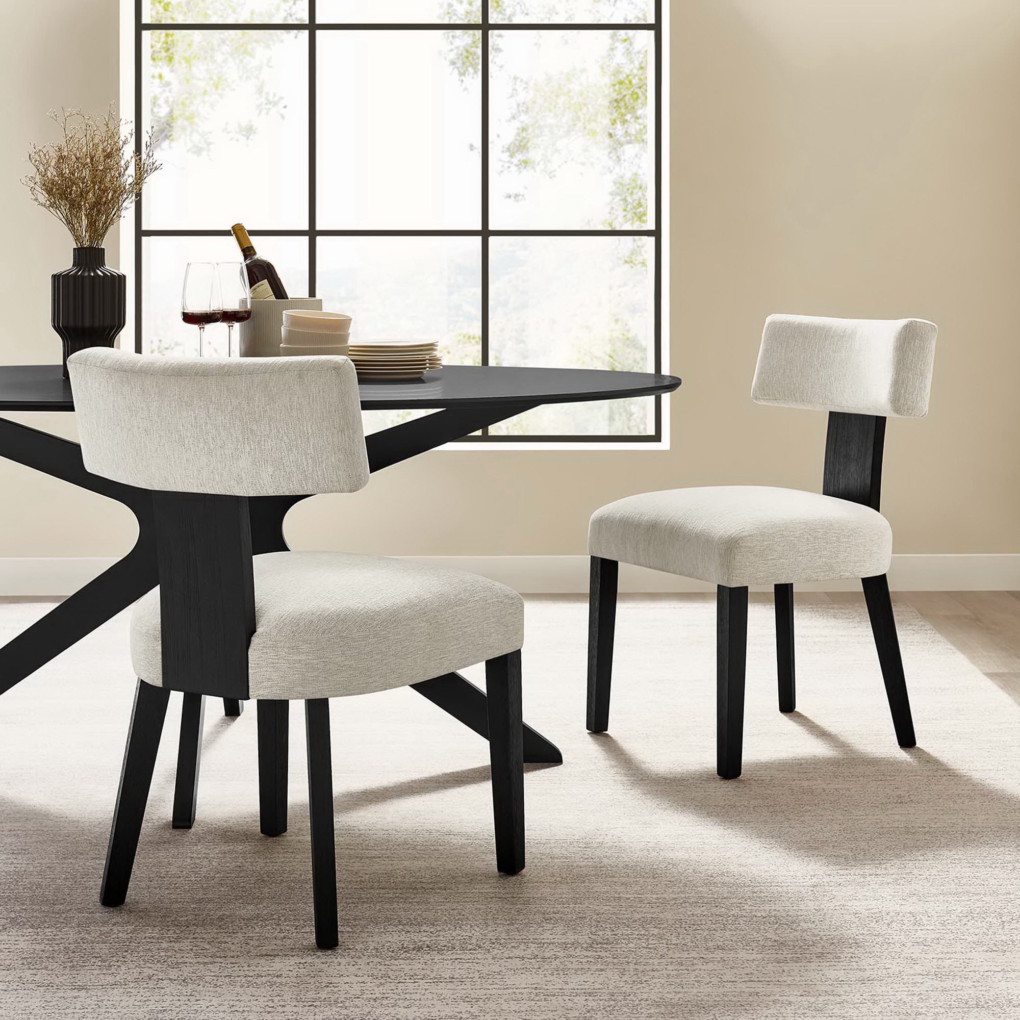 Modway Nalani Fabric Upholstered Dining Chairs Set of 2