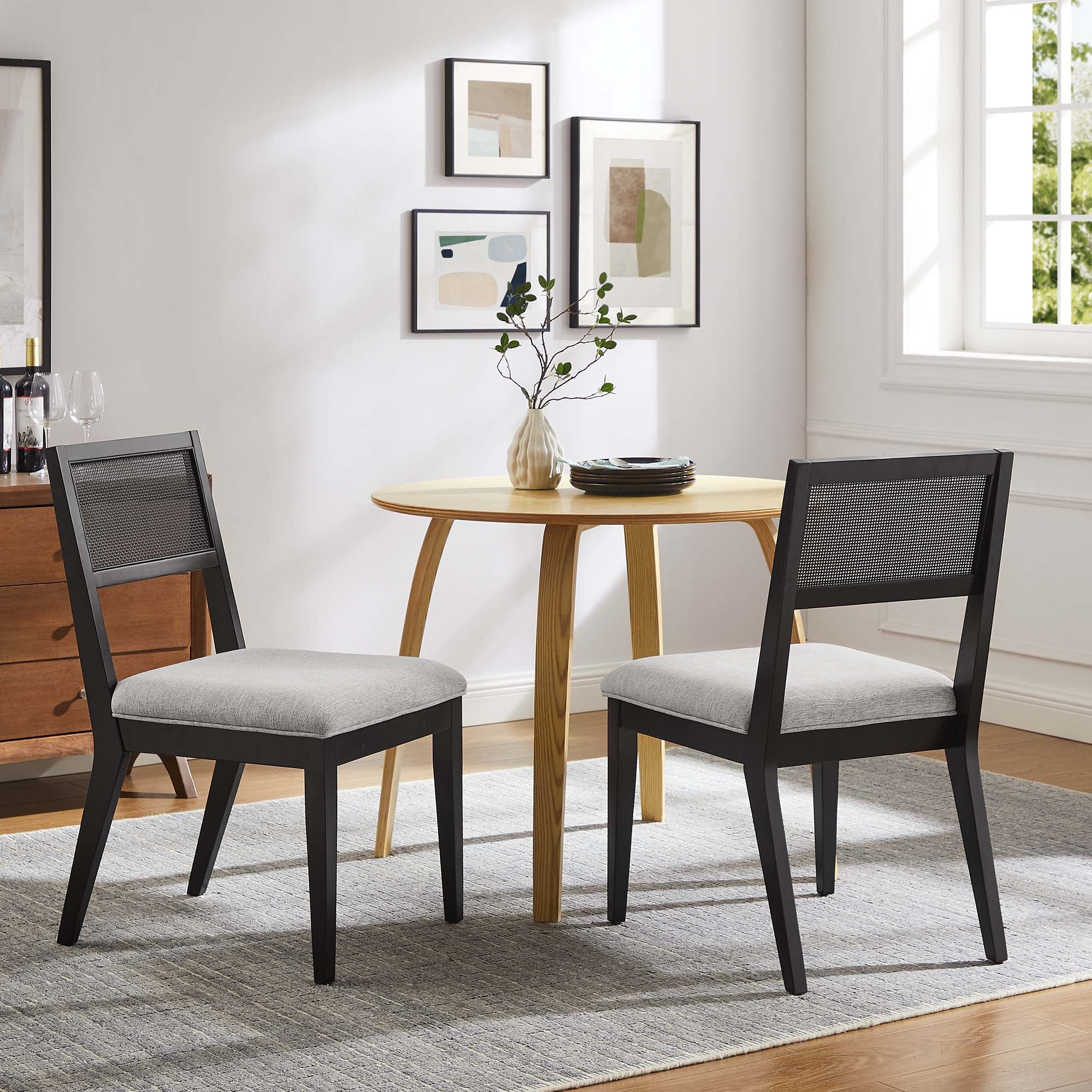 Modway Nimba Faux Rattan Fabric Dining Chairs Set of 2