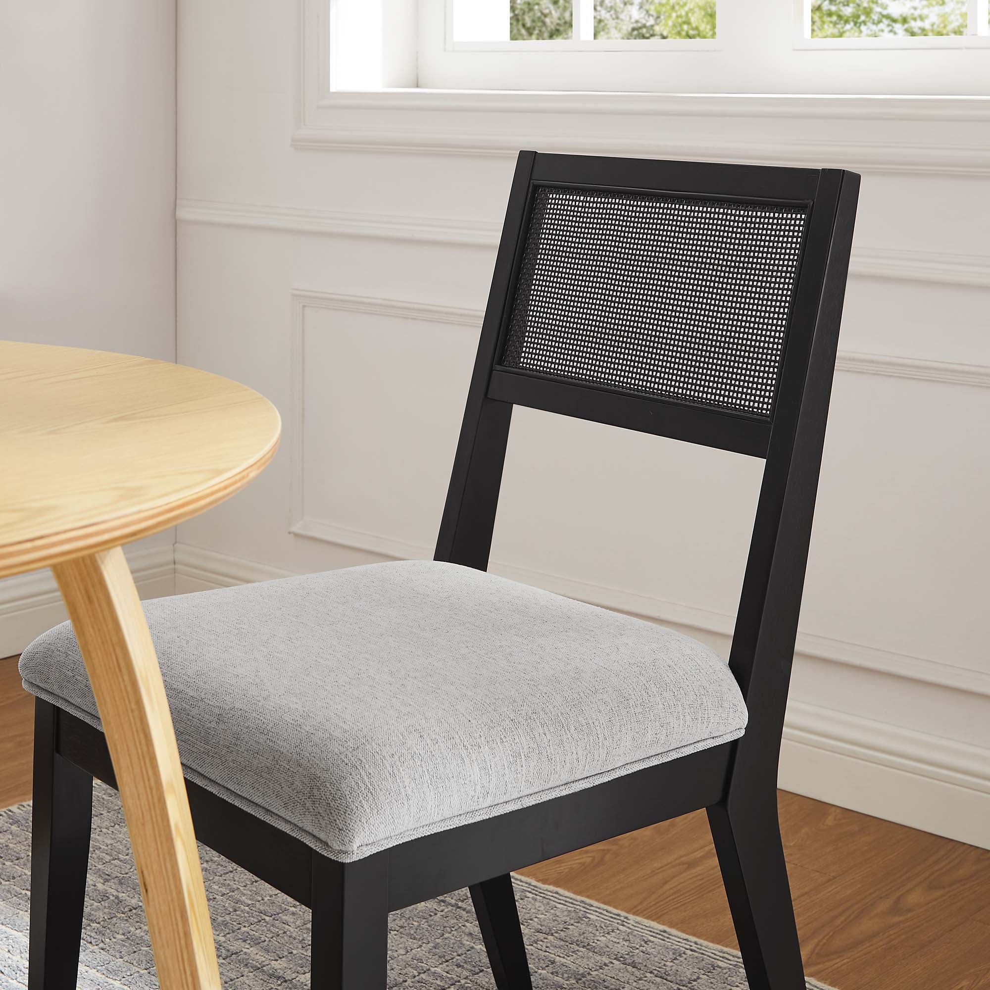 Modway Nimba Faux Rattan Fabric Dining Chairs Set of 2