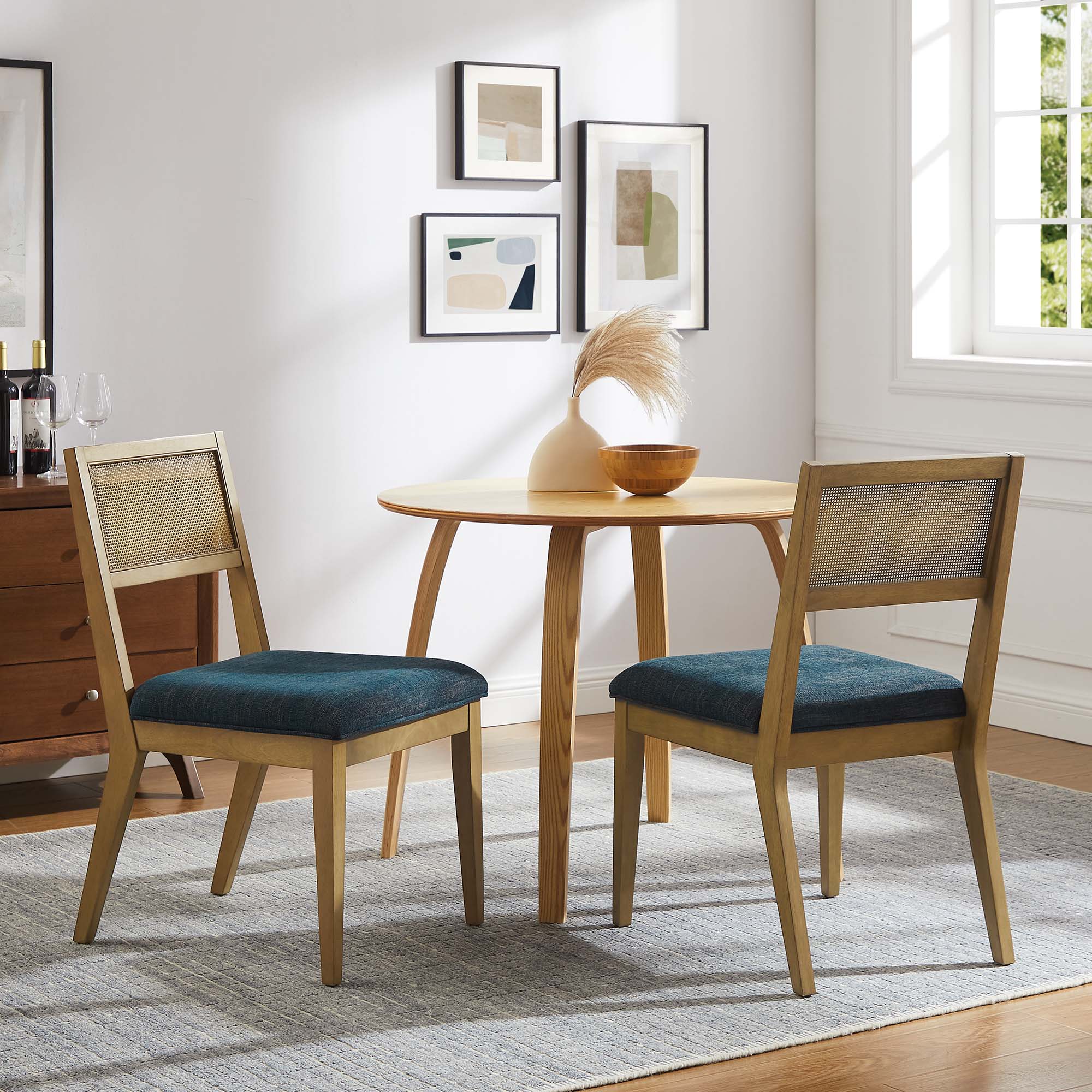 Modway Nimba Faux Rattan Fabric Dining Chairs Set of 2