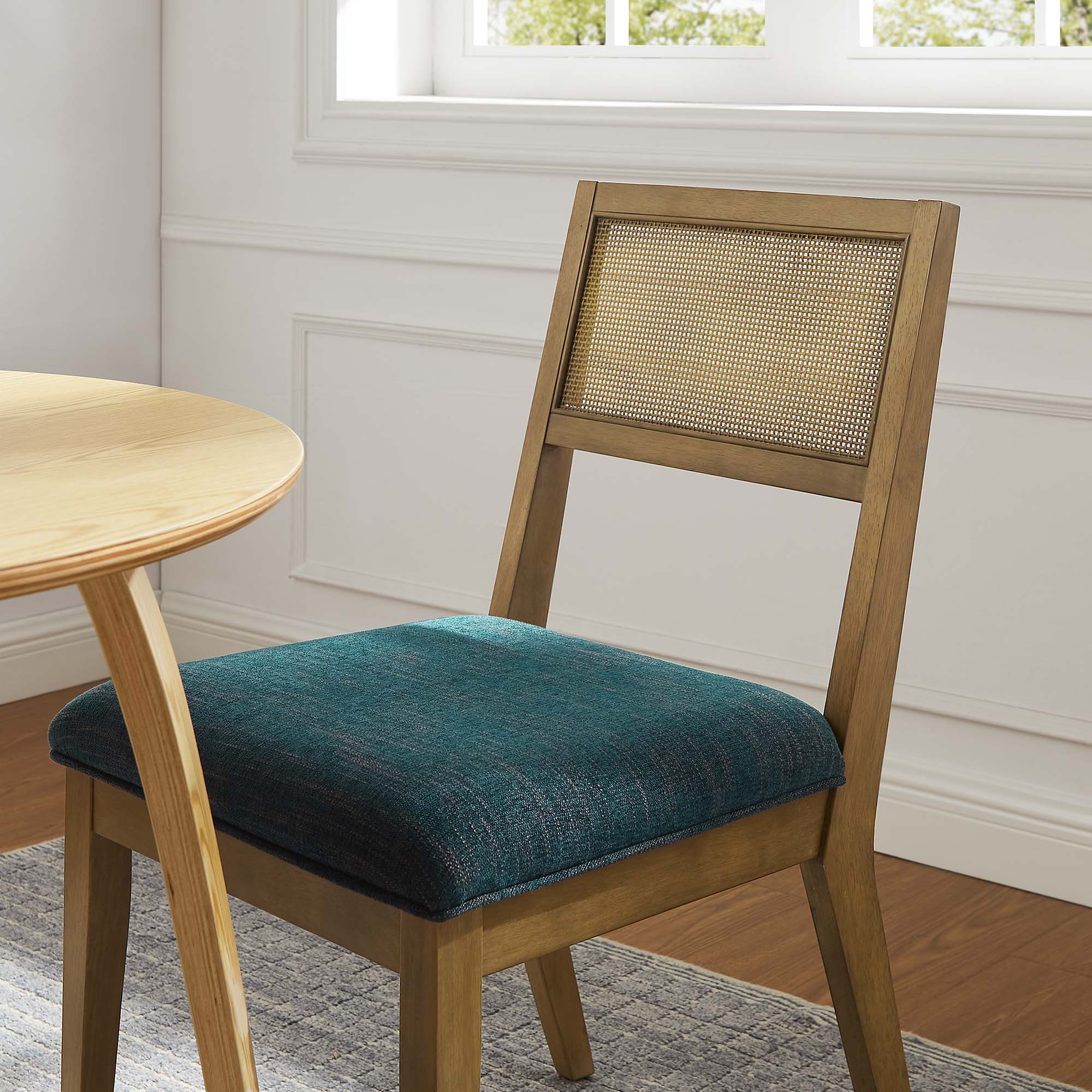 Modway Nimba Faux Rattan Fabric Dining Chairs Set of 2