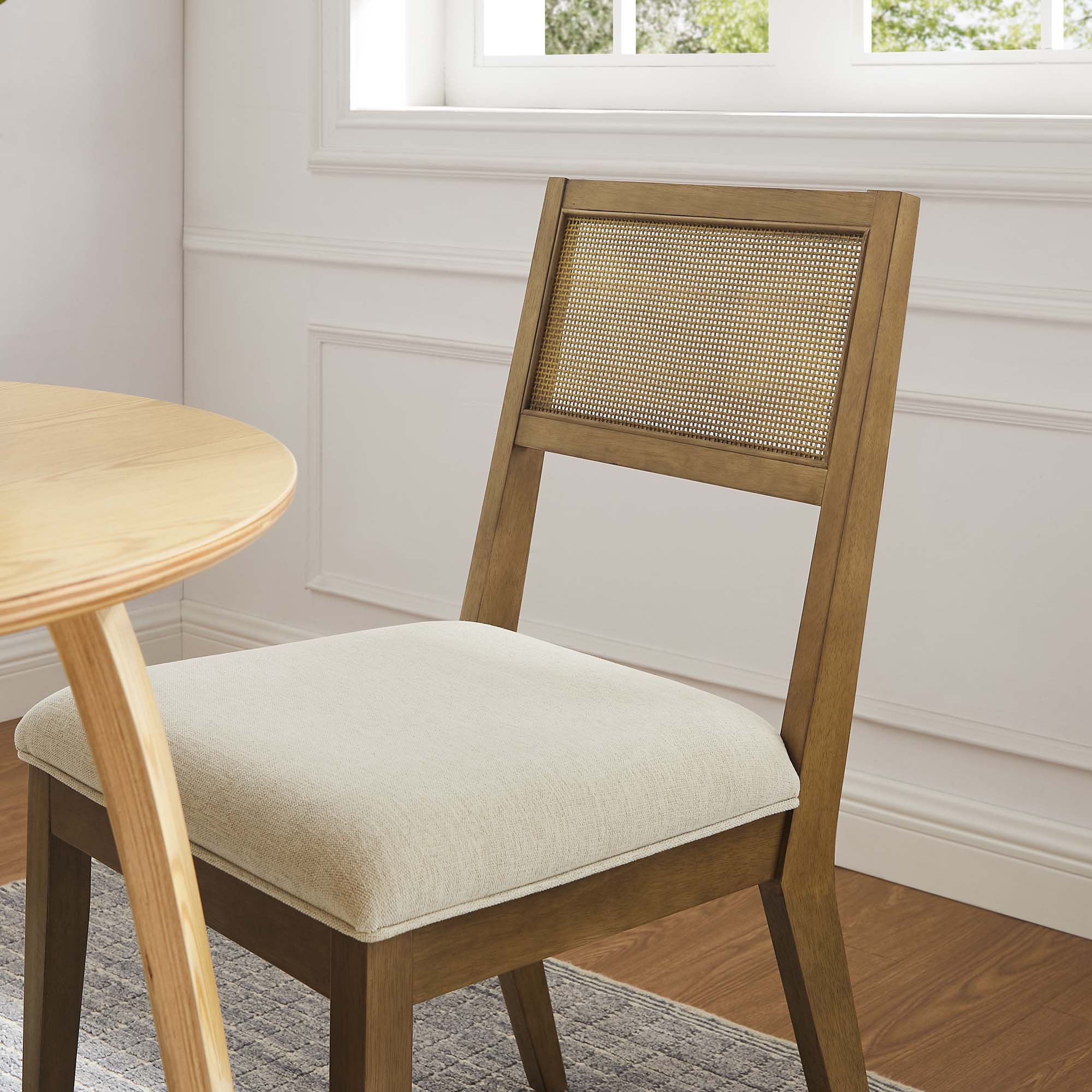 Modway Nimba Faux Rattan Fabric Dining Chairs Set of 2