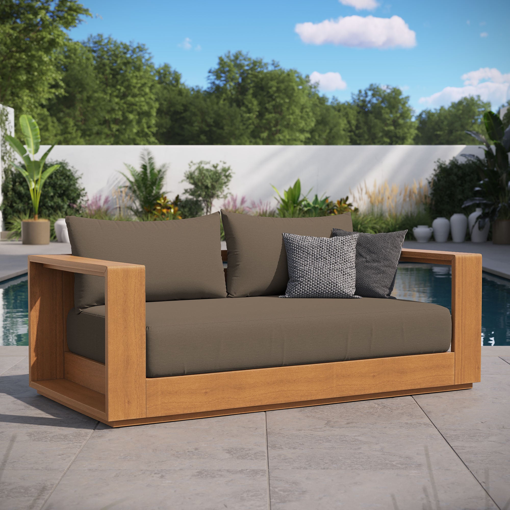 Modway Tahoe Acacia Wood Outdoor Patio Acacia Wood Loveseat