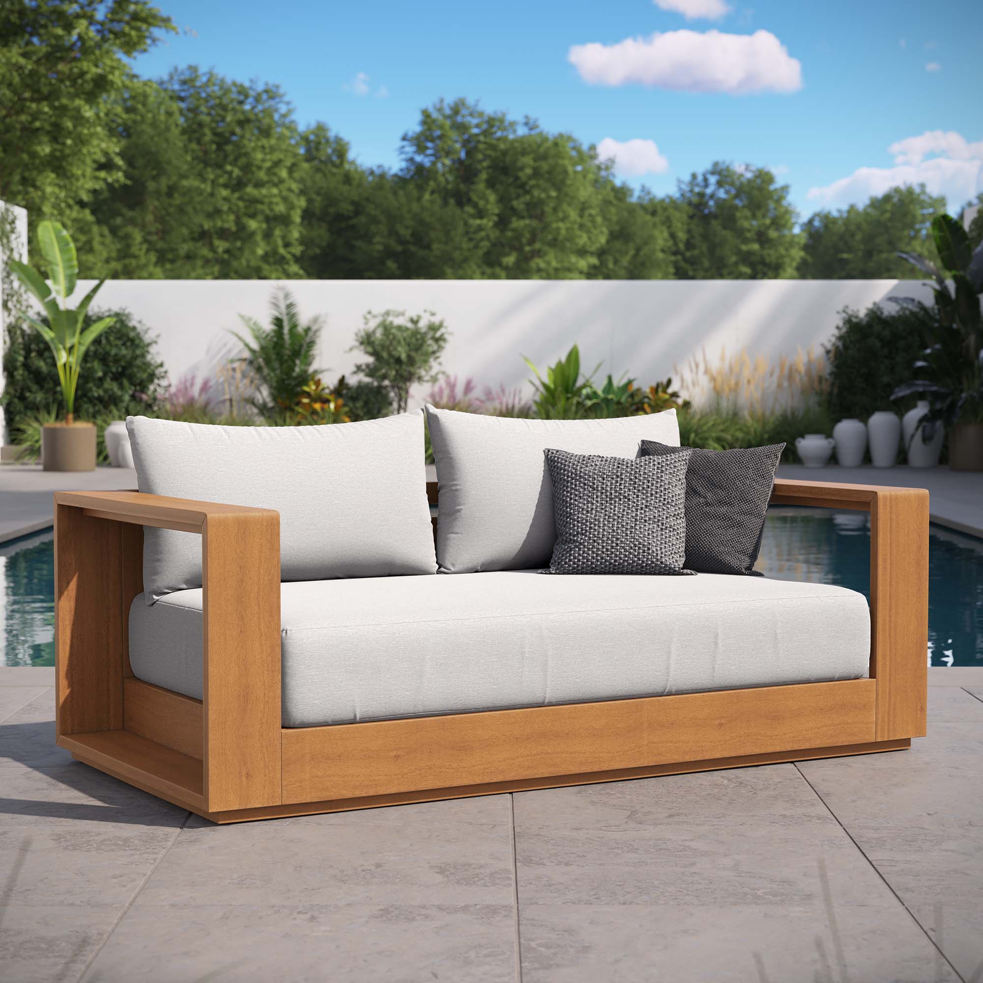 Modway Tahoe Acacia Wood Outdoor Patio Acacia Wood Loveseat