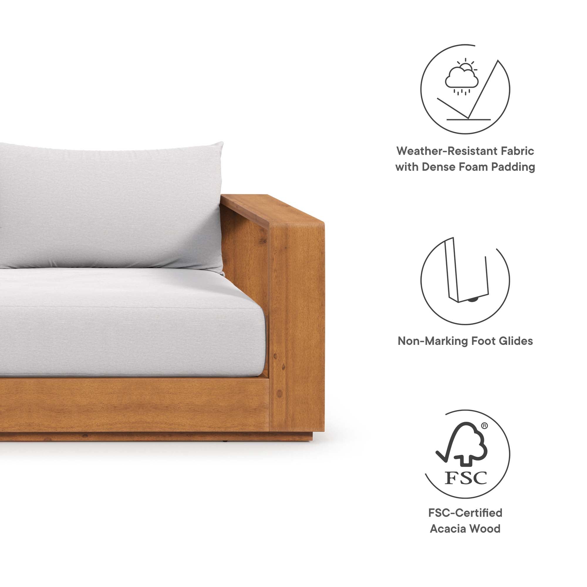 Modway Tahoe Outdoor Patio Acacia Wood Sofa