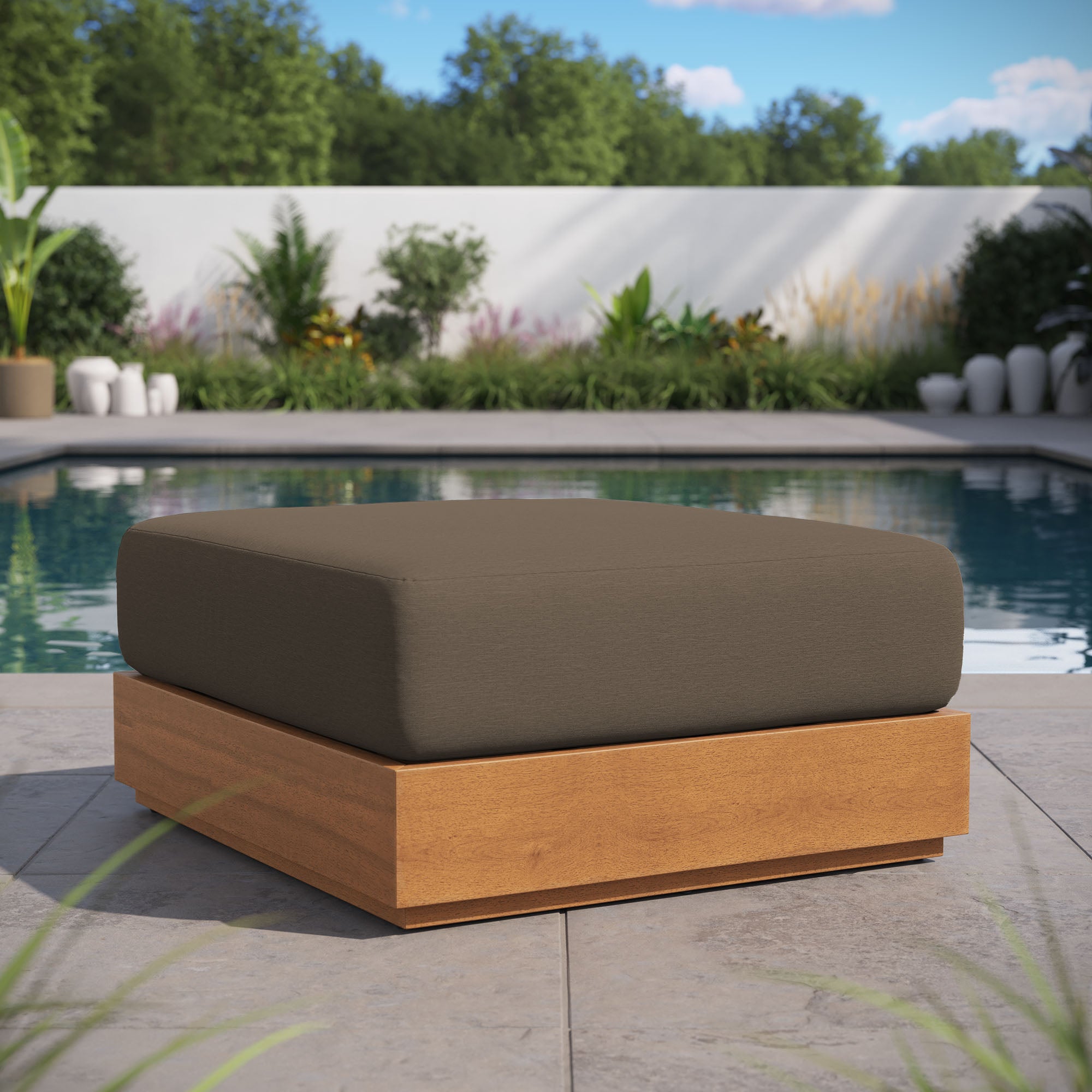 Modway Tahoe Outdoor Patio Acacia Wood Ottoman