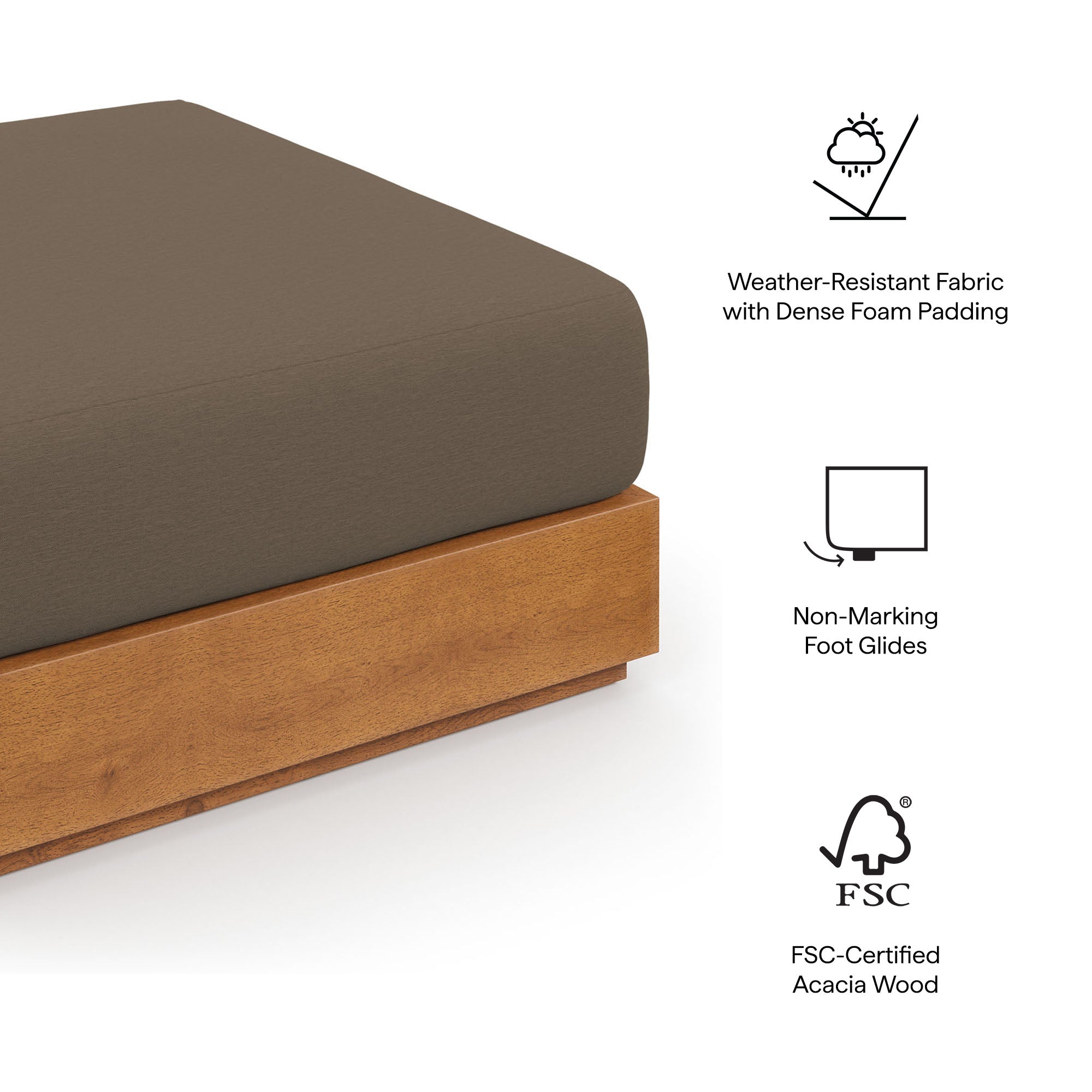 Modway Tahoe Outdoor Patio Acacia Wood Ottoman