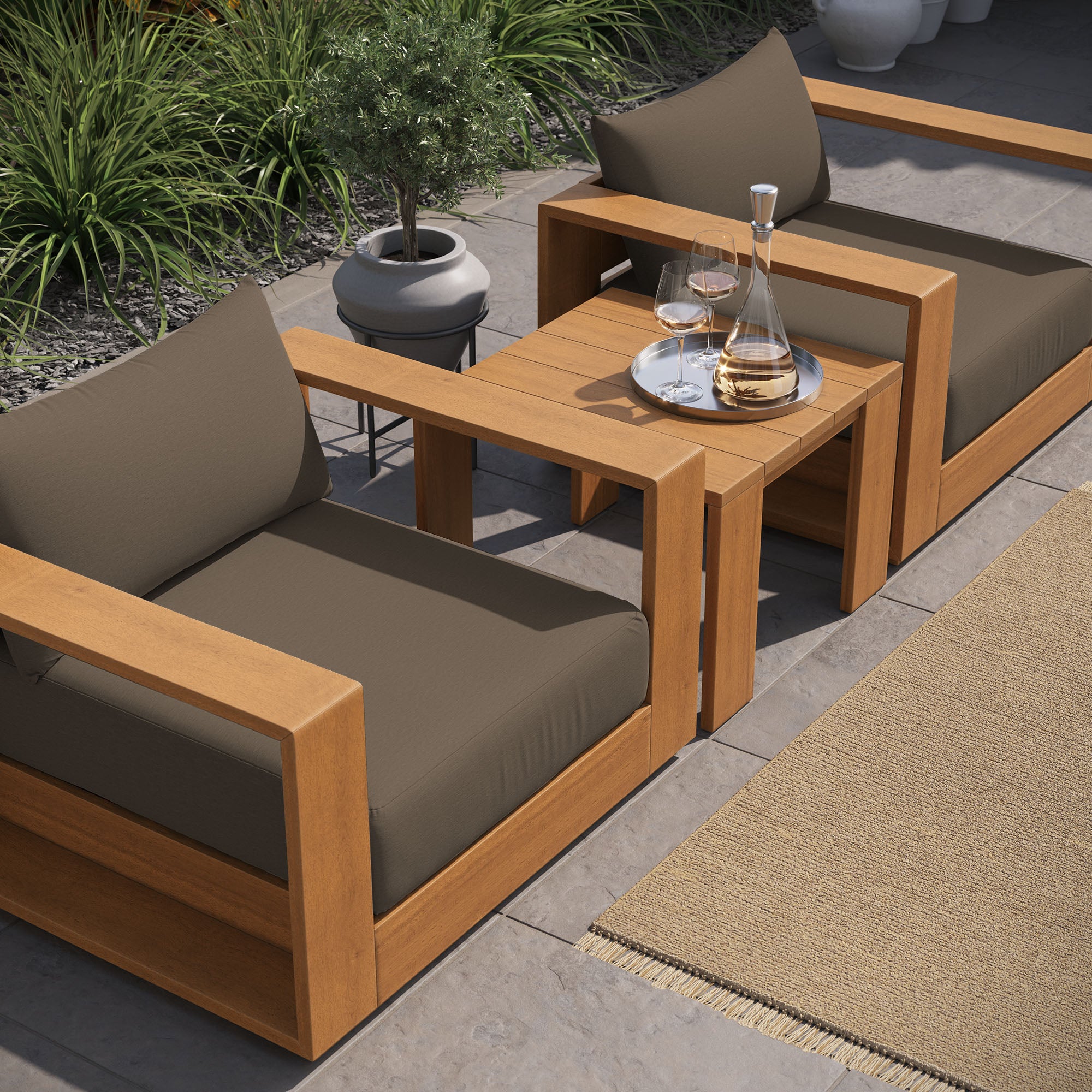 Modway Tahoe 3-Piece Outdoor Patio Acacia Wood Furniture Set