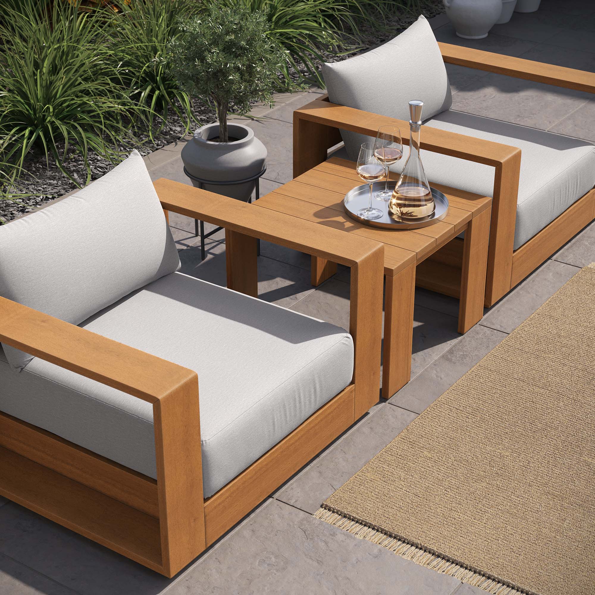 Modway Tahoe 3-Piece Outdoor Patio Acacia Wood Furniture Set