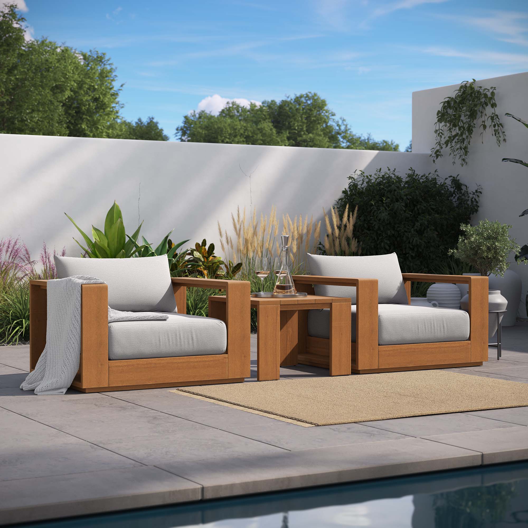 Modway Tahoe 3-Piece Outdoor Patio Acacia Wood Furniture Set