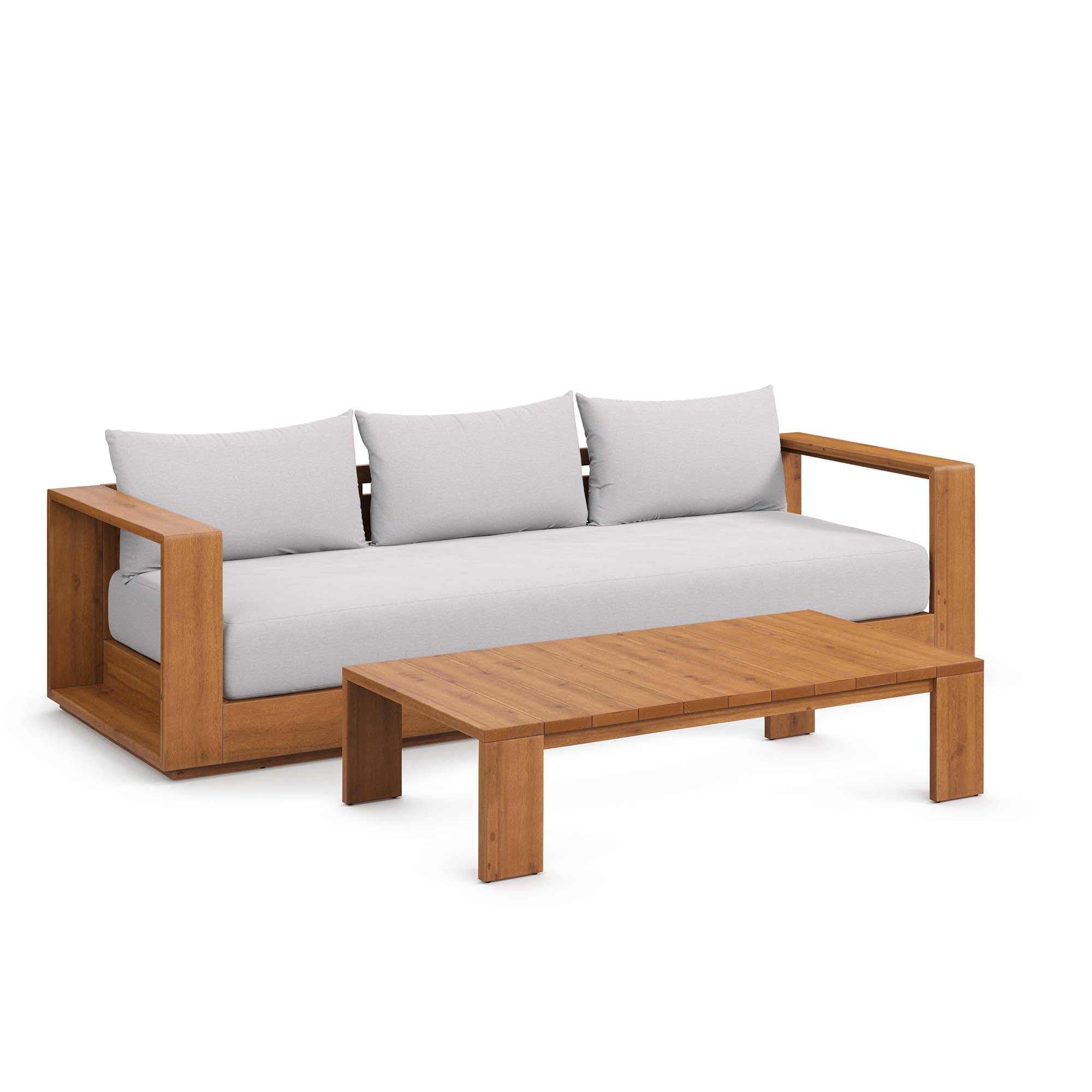Modway Tahoe 2-Piece Outdoor Patio Acacia Wood Sofa and Coffee Table Set