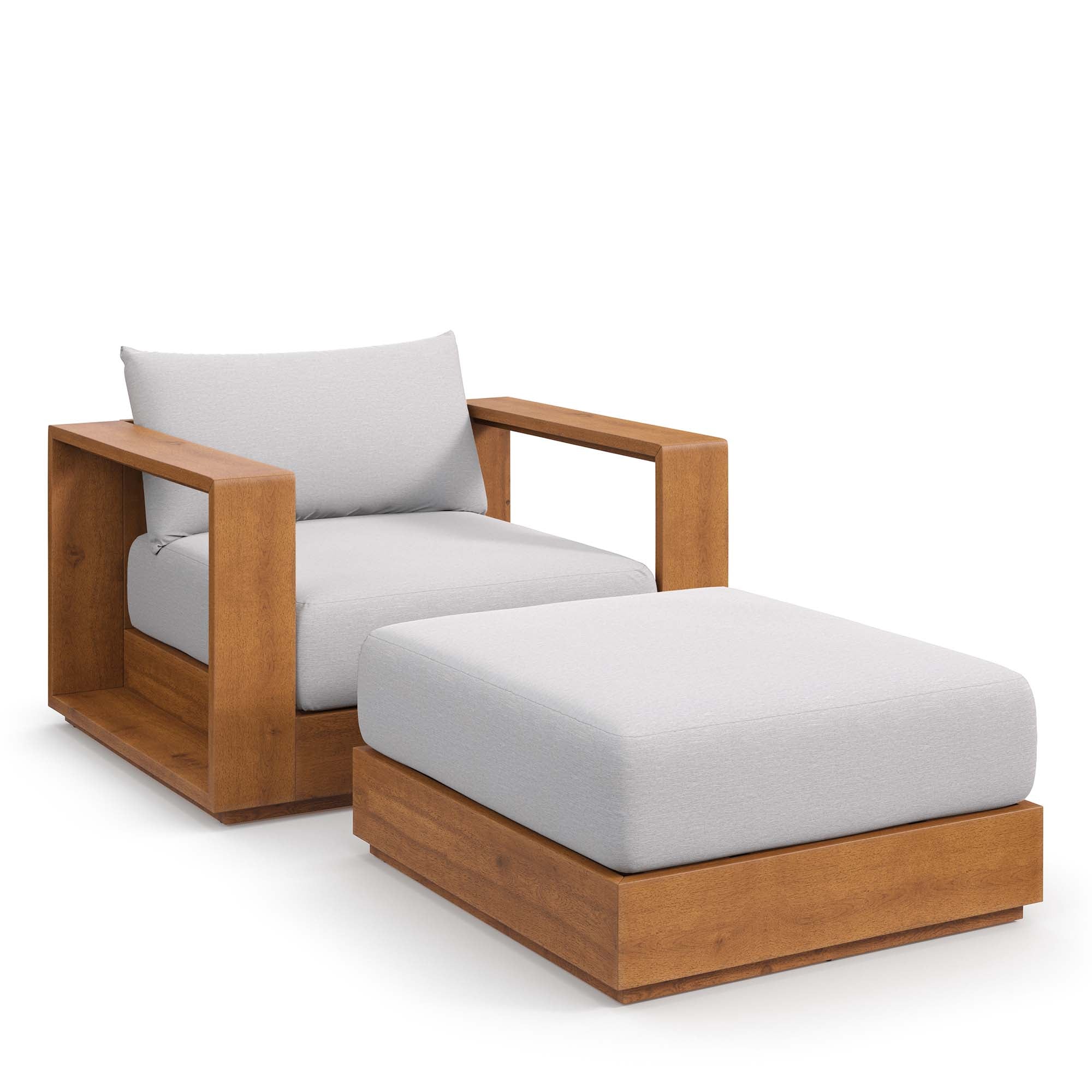 Modway Tahoe 2-Piece Outdoor Patio Acacia Wood Armchair and Ottoman Set